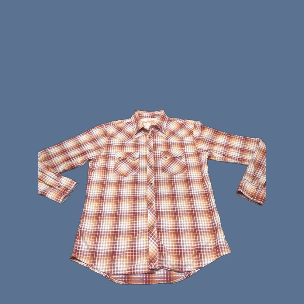 Wrangler Wrangler Shirt Mens Large Pearl Snap Western Cowboy Plaid Orange Red Button-Up Long Sleeve Casual Workwear Size US L / EU 52-54 / 3 - 1 Thumbnail