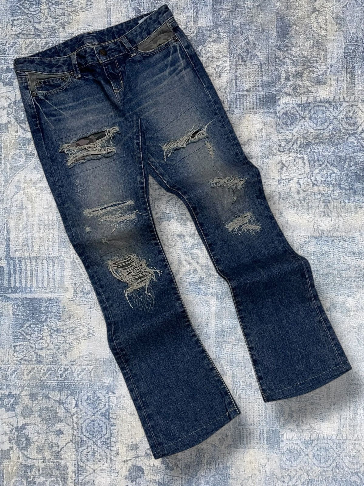 Hysteric Glamour Vintage 1990s Japan Designer Moussy Flared Scab Distressed Size US 27 - 2 Thumbnail