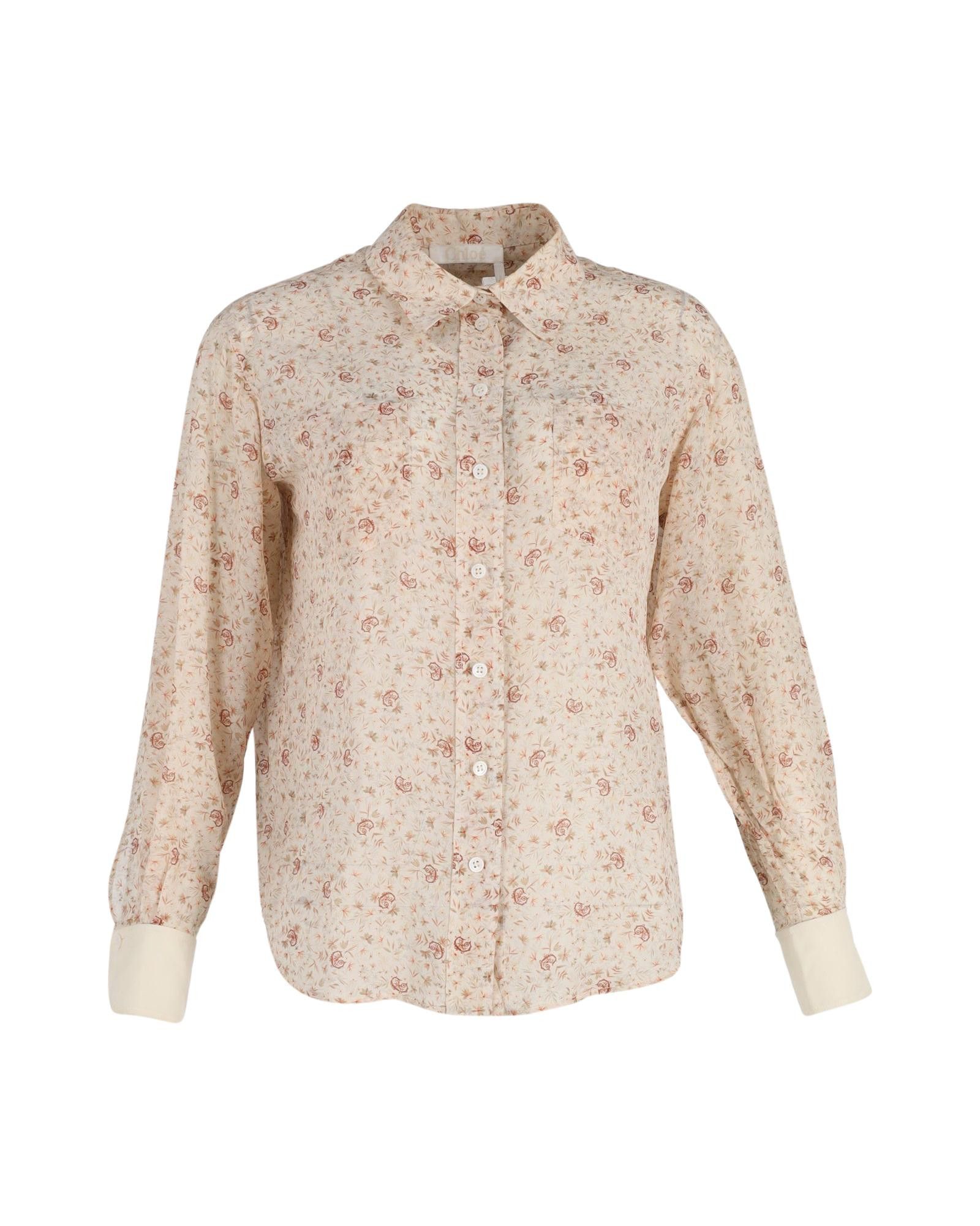 image of Chloe Micro Flower-Print Silk Blouse in White/Cream, Women's (Size XS)