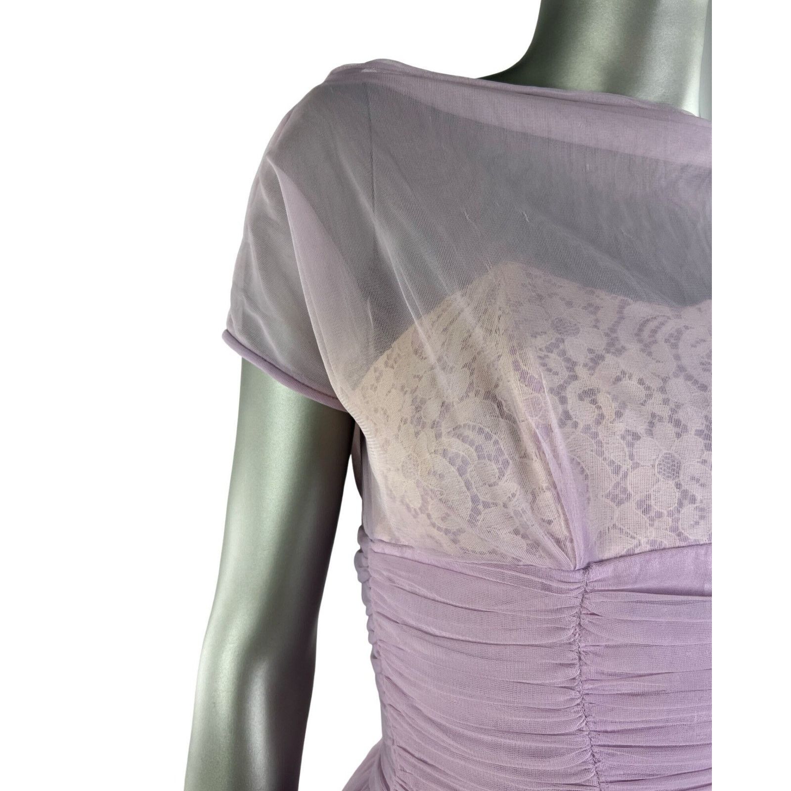 Vintage Vintage 1960s Chiffon And Lace Lilac Mini Dress Small Size S / US 4 / IT 40 - 5 Thumbnail
