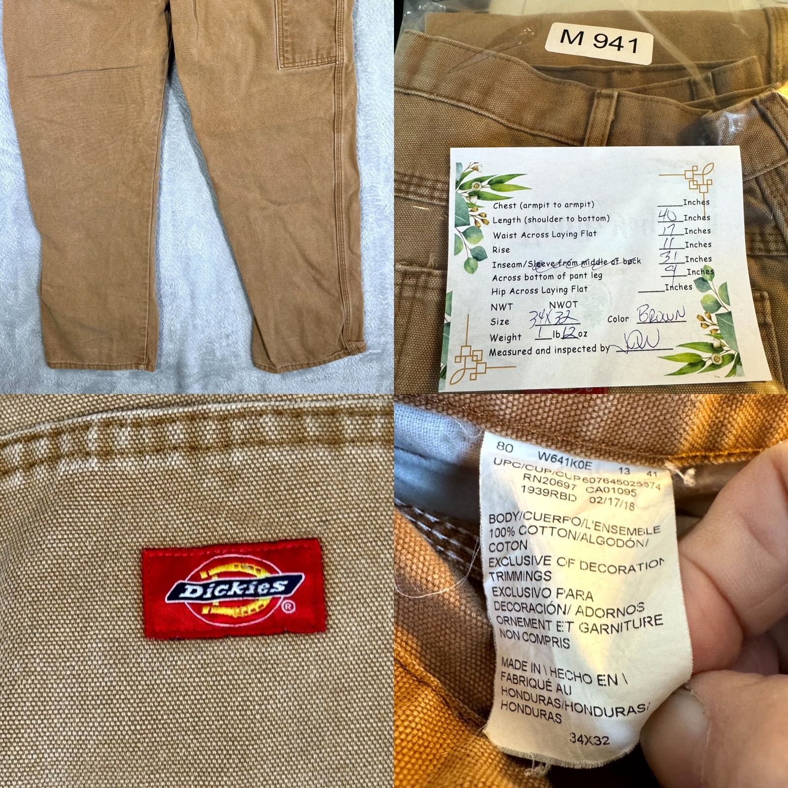 Dickies Dickies Carpenter Jeans Men’s 34x32 Brown Denim Relaxed Fit Straight Leg Size US 34 / EU 50 - 8 Thumbnail