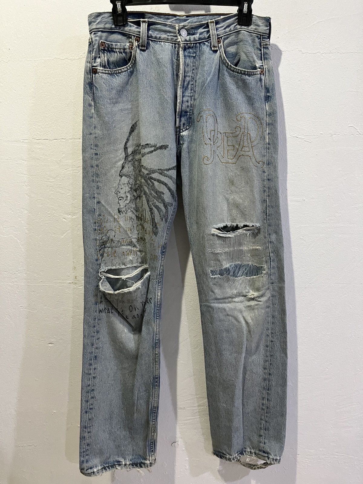 Levi's Vintage Clothing Vintage Levis 501 x Hitomi Handmade x Bob Marley Size US 30 / EU 46 - 1 Thumbnail