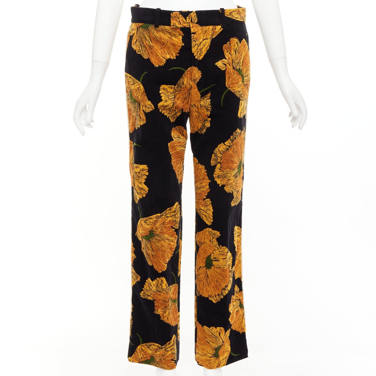 Gucci GUCCI 2017 Alessandro Michele gold floral velvet straight pants IT38 XS Size 26" / US 2 / IT 38 - 1 Thumbnail