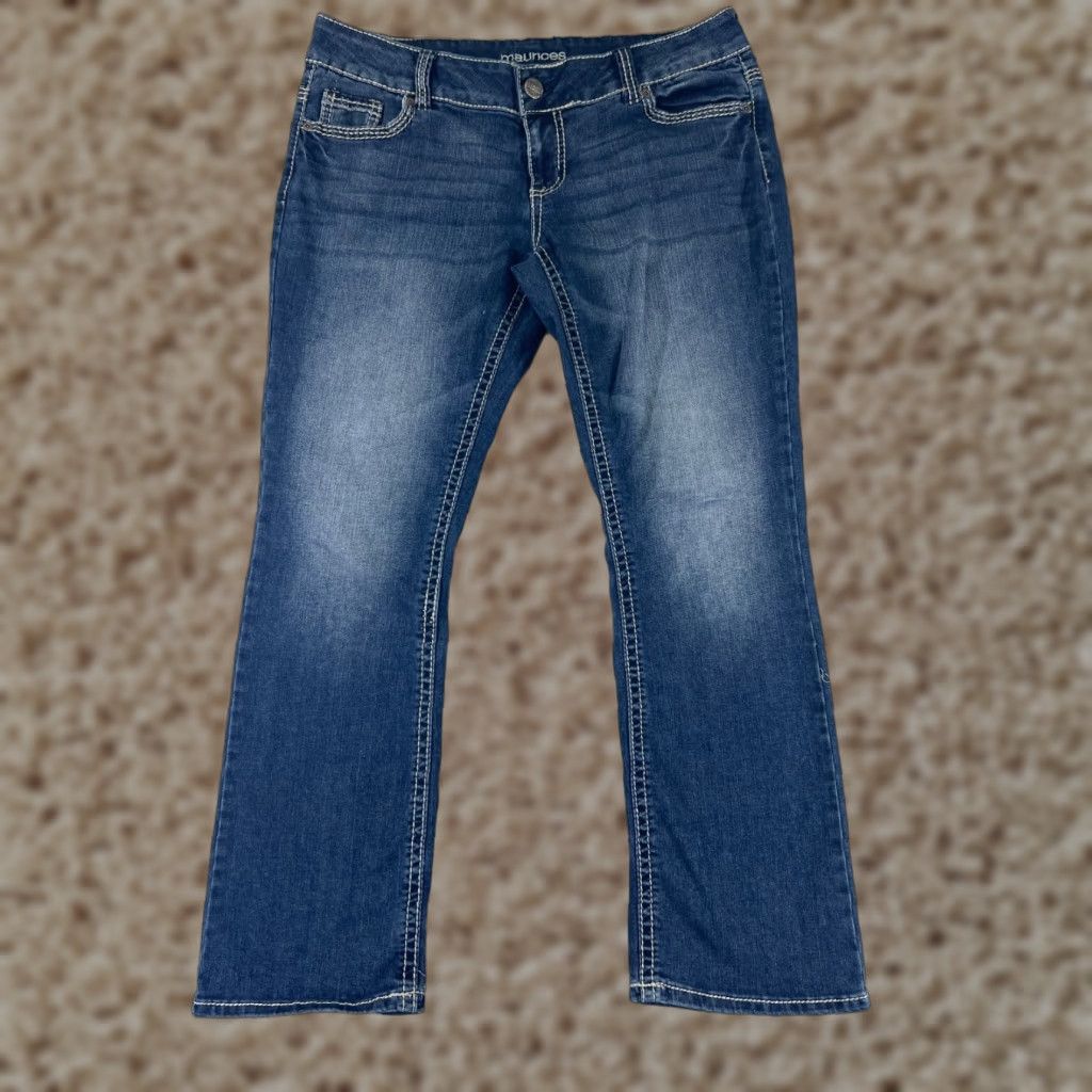 Vintage Maurices Jeans Women 9 Blue Denim Bootcut Low Rise 32x28 Cotton 5-Pocket Denim Stretch Jeans Mens No? Wait. Size 30" / US 8 / IT 44 - 1 Thumbnail