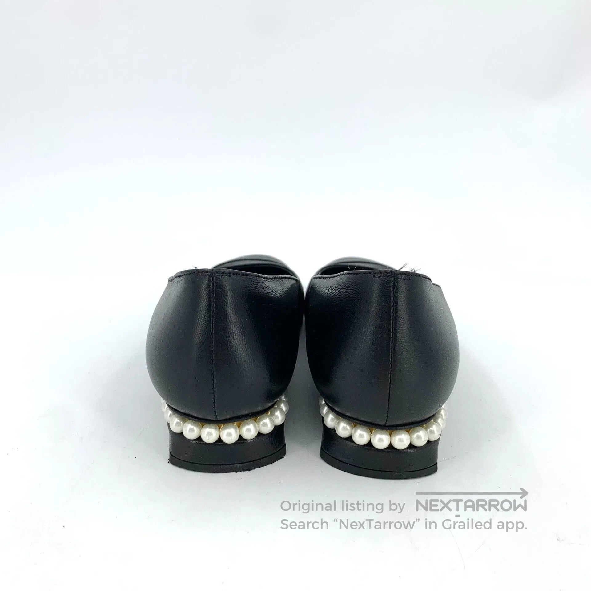 Chanel Chanel Black Leather Pearl Heel Pumps. Size US 6 / IT 36 - 4 Thumbnail