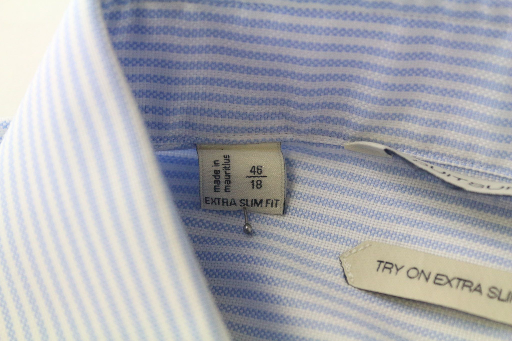 Suitsupply 46/18 Extra Slim Blue Cotton Striped Shirt 77026 Size 46R - 5 Thumbnail