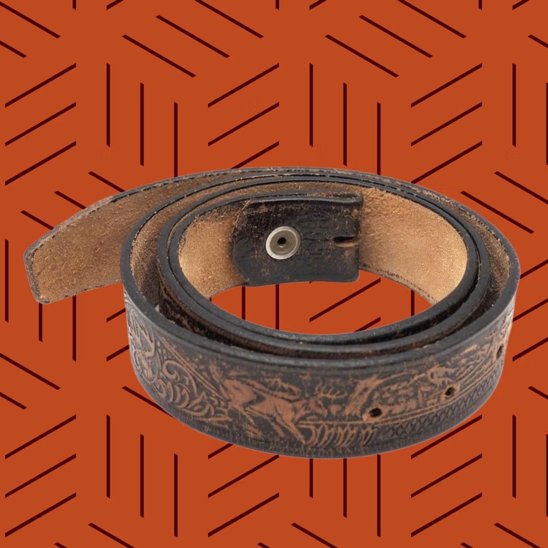 Vintage VINTAGE Brown Genuine Hand Tooled Woven Leather Belt Outdoors Deer Mens L Brown 1-3/8" Wide 47-1/2" Overall Size ONE SIZE - 1 Thumbnail