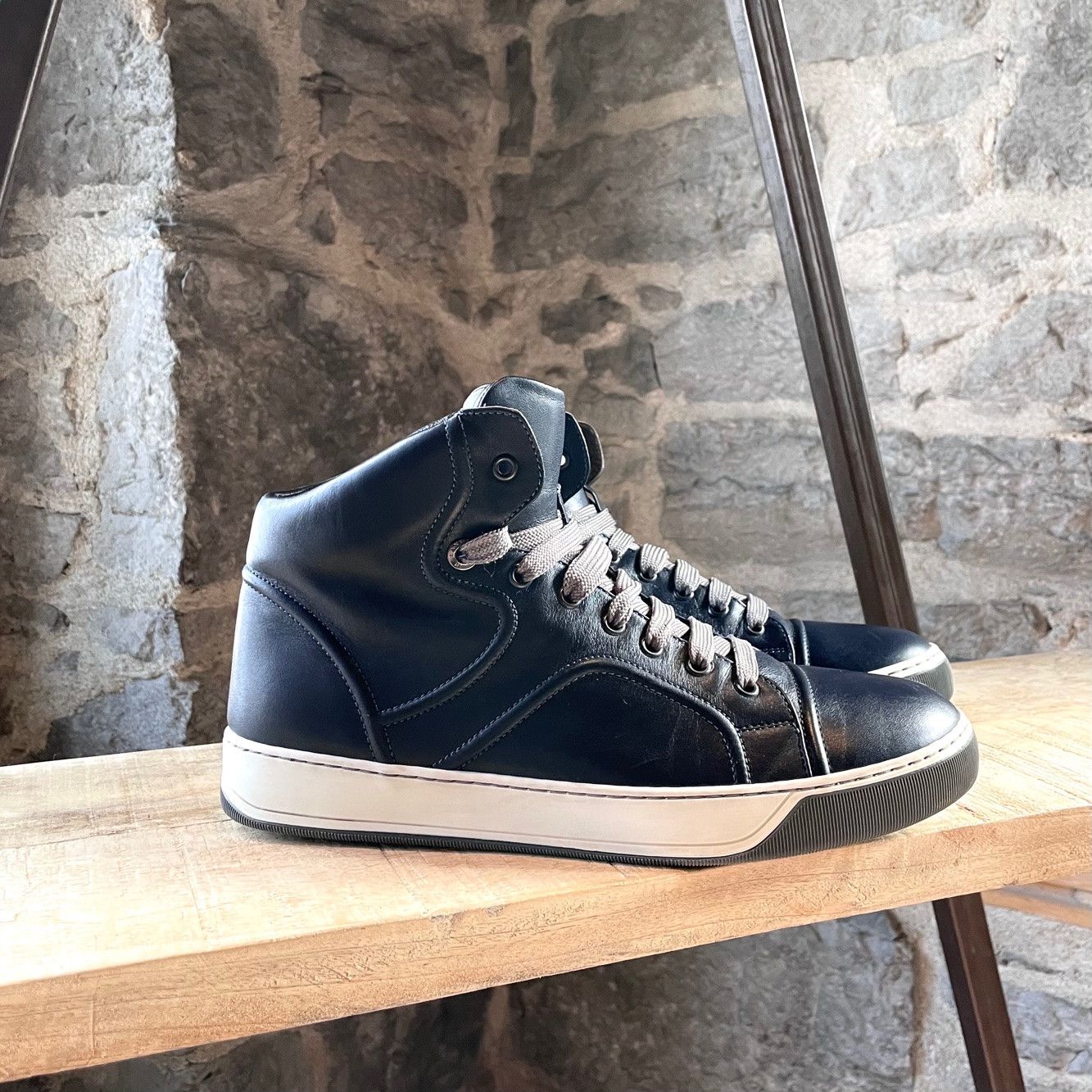 Lanvin Lanvin Navy Leather High Top Sneakers Size US 8 / EU 41 - 1 Thumbnail