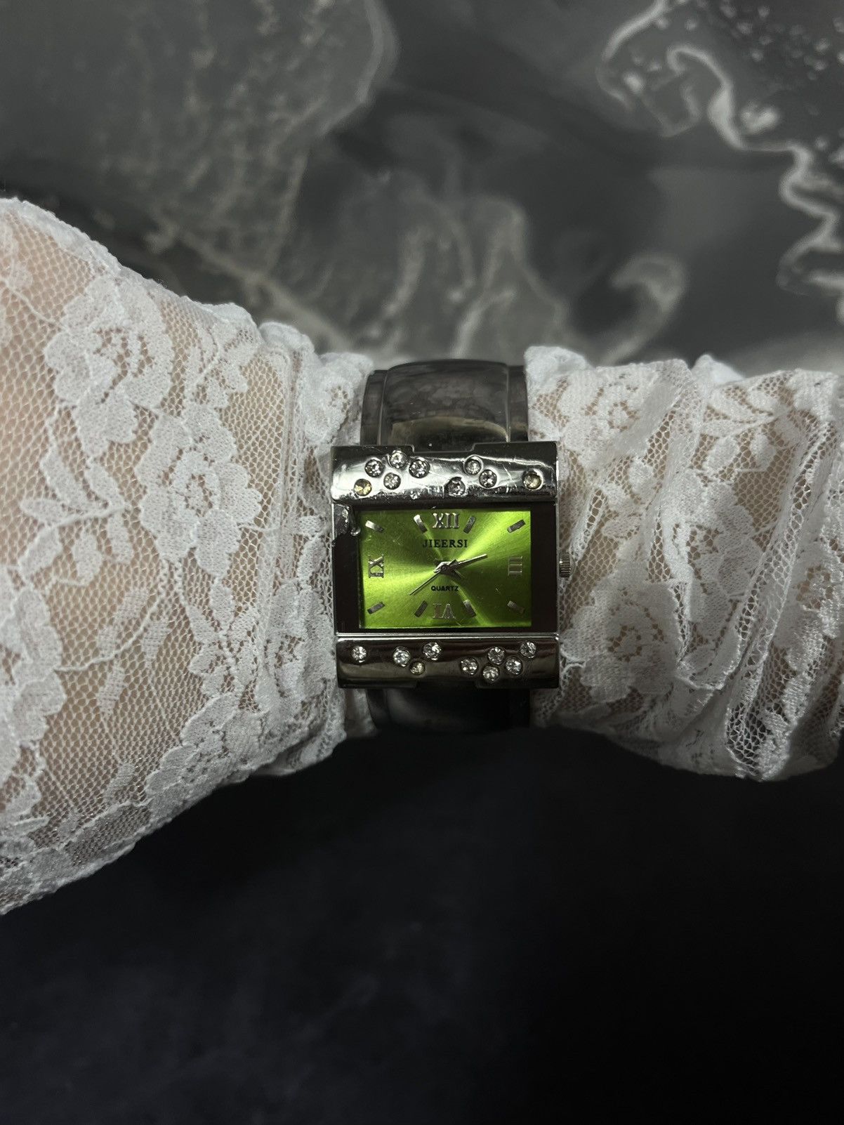 Jewelry Green Dial Square Watch, Rhinestone Accents Size ONE SIZE - 3 Thumbnail