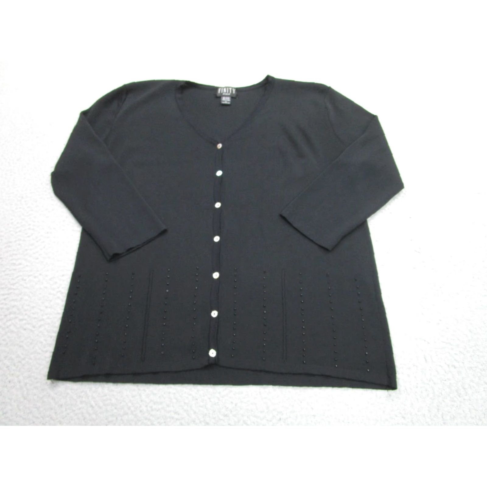 Vintage Finity Cardigan Sweater Womens 1X Black Beaded Button Knit 3/4 Sleeve Vintage No Size XL / US 12-14 / IT 48-50 - 2 Thumbnail