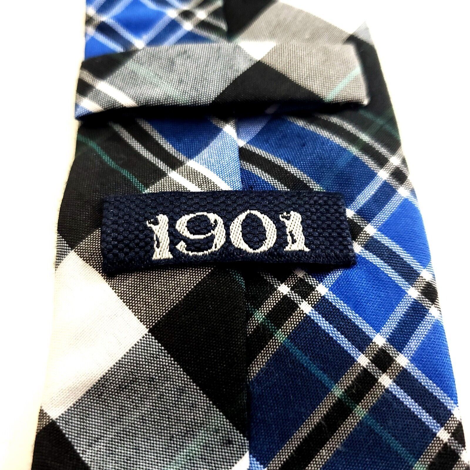 1901 1901 Blue Black Green Plaid Polyester Skinny Tie Size ONE SIZE - 3 Thumbnail