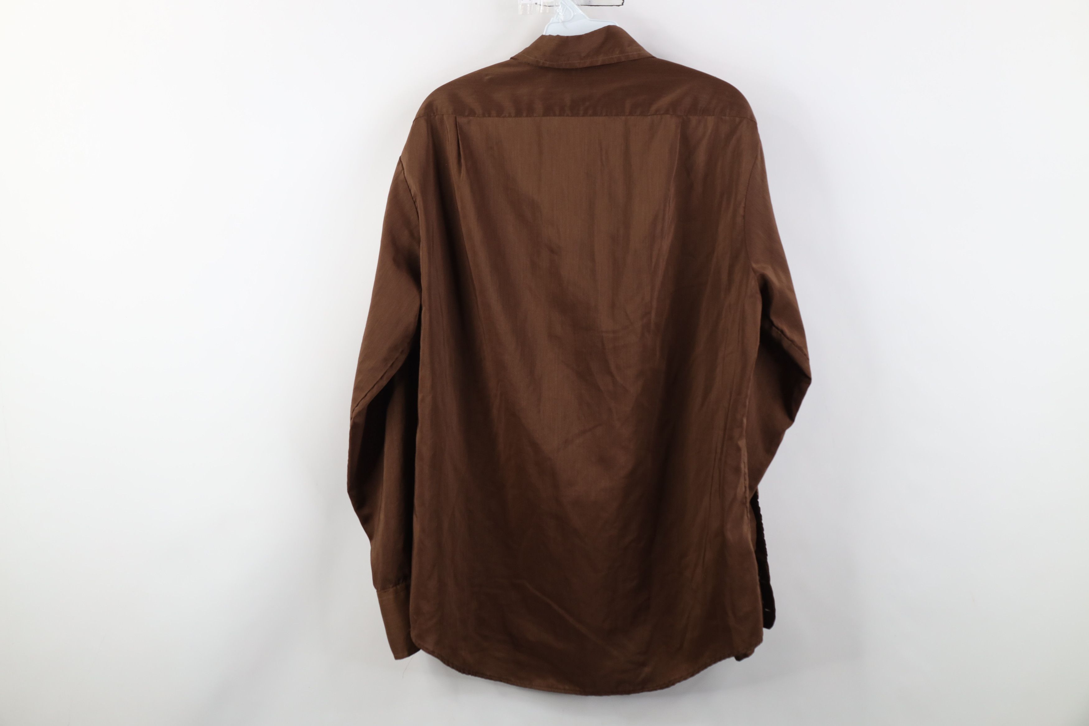Vintage Vintage 70s Streetwear Thin Dagger Collar Button Shirt Brown Size US L / EU 52-54 / 3 - 14 Thumbnail