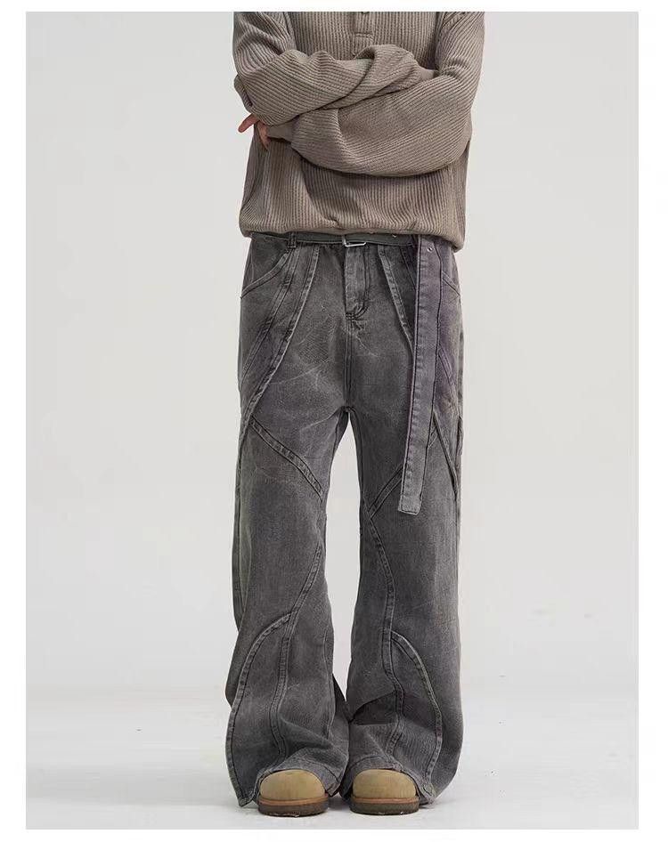 Japanese Brand Wide Leg Washed Gray Denim Jeans with Strap Size US 30 / EU 46 - 2 Thumbnail