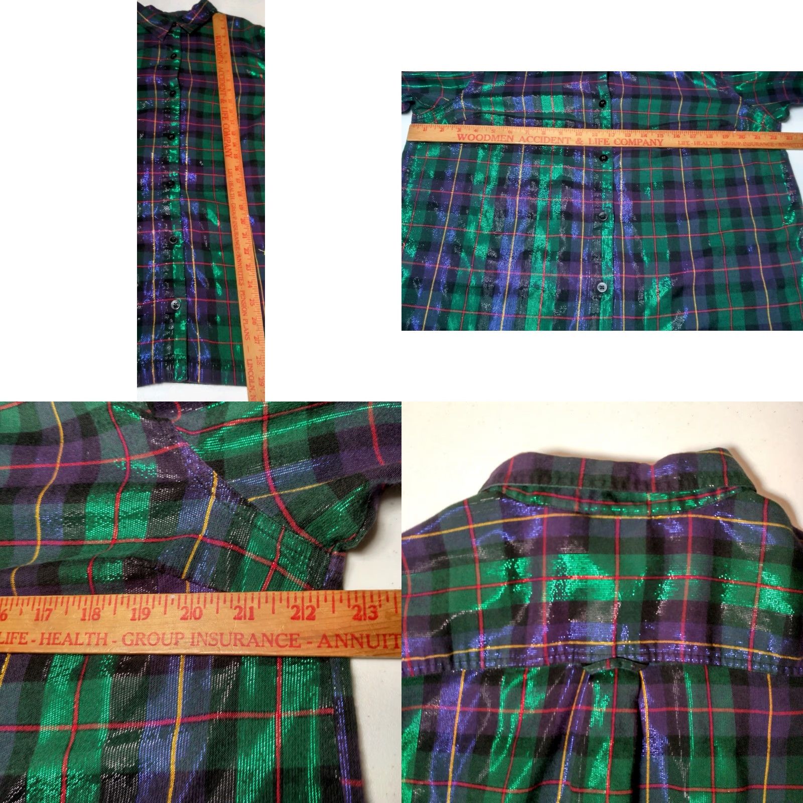 Vintage VINTAGE Fashion Bug Womens Blouse 18/20 Green Purple Plaid Metallic Long Sleeve 90s Fall Winter Casual Size XXL / US 16-18 / IT 52-54 - 8 Thumbnail