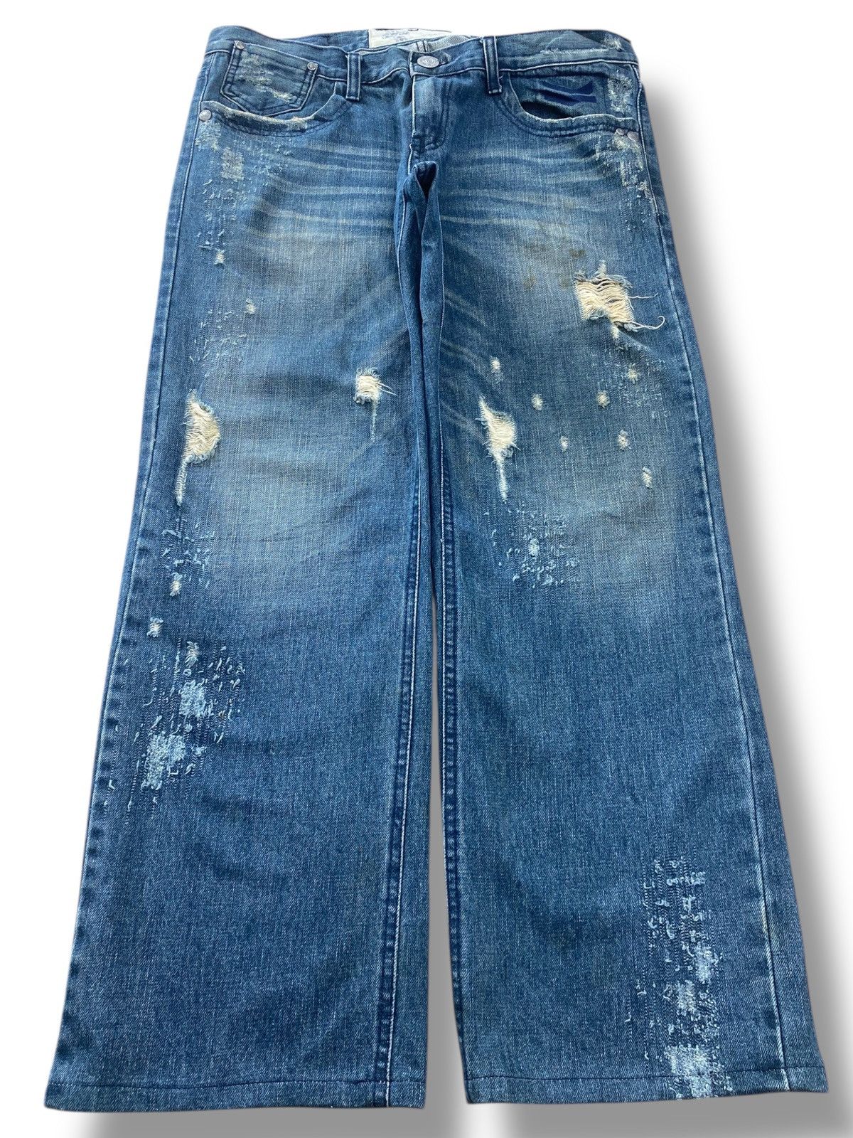 Japanese Brand Soocut Blue Wash Distressed Style Straight Leg Jeans Size US 35 - 1 Thumbnail