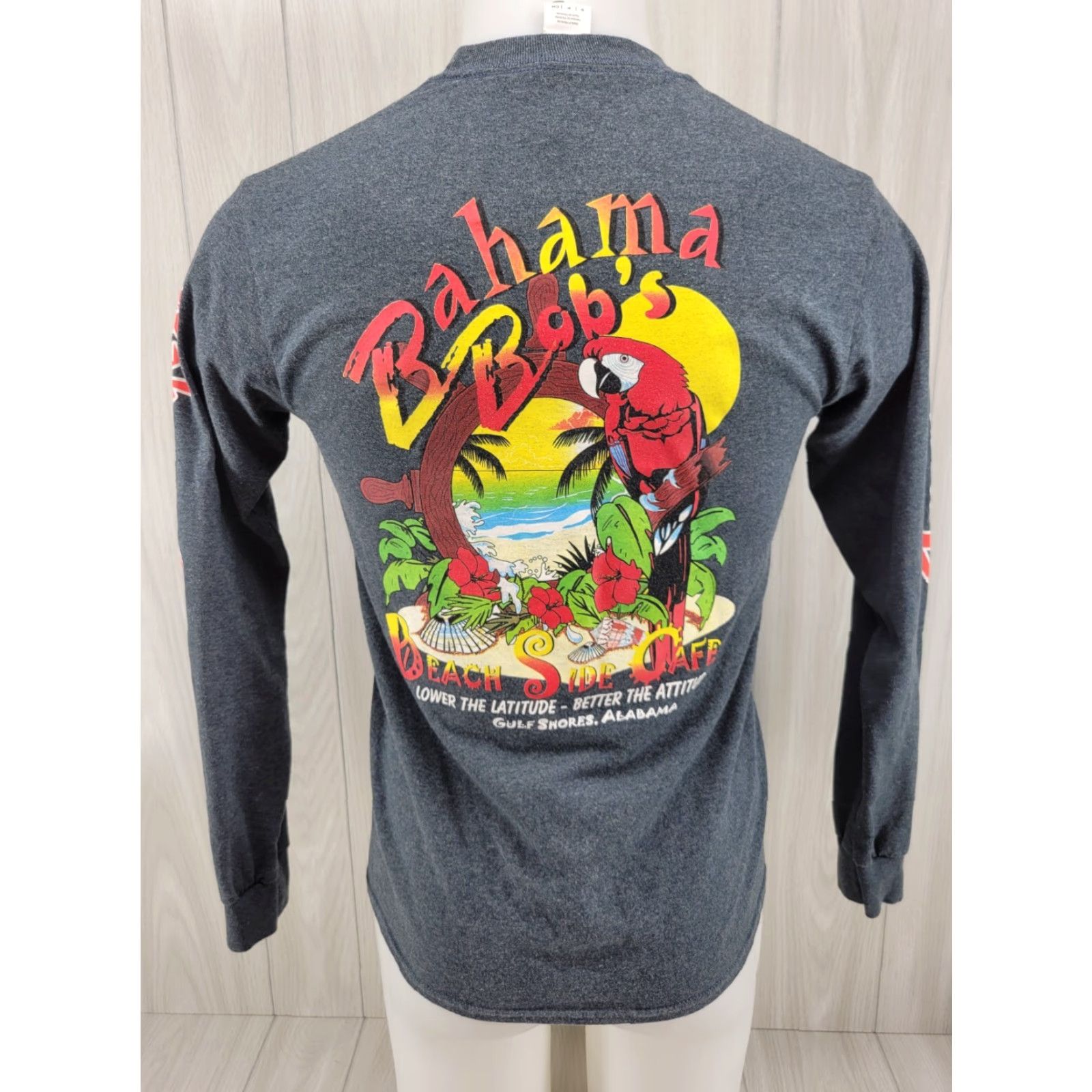 Gildan Bahama Bob's Beach Side Cafe Long Sleeve Shirt Small Gray Mens Regular Cotton Beach Size US S / EU 44-46 / 1 - 2 Thumbnail