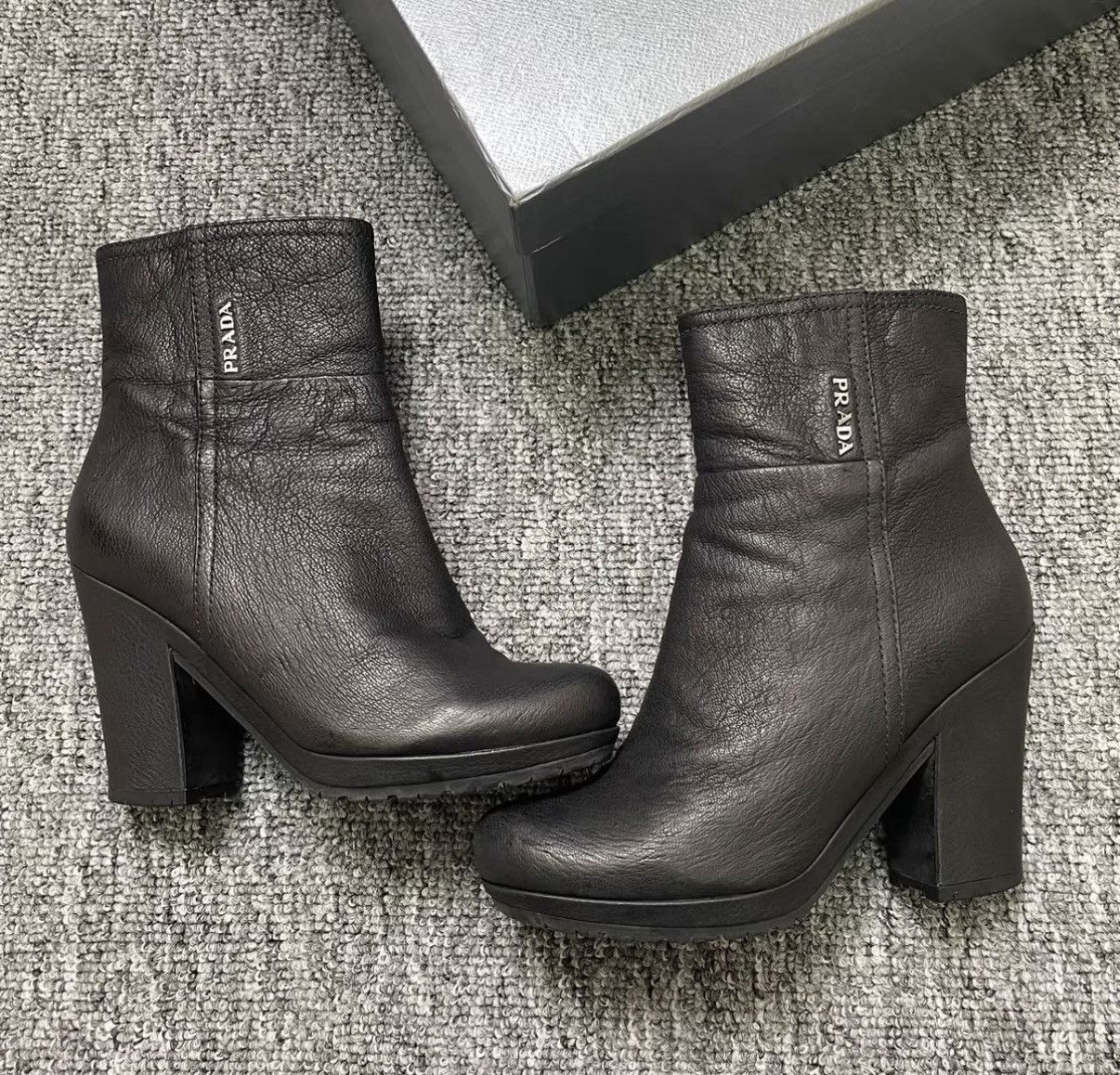 Prada Prada Black Round Toe Block Heel Ankle Boots K12 Size US 5.5 / IT 35.5 - 2 Thumbnail