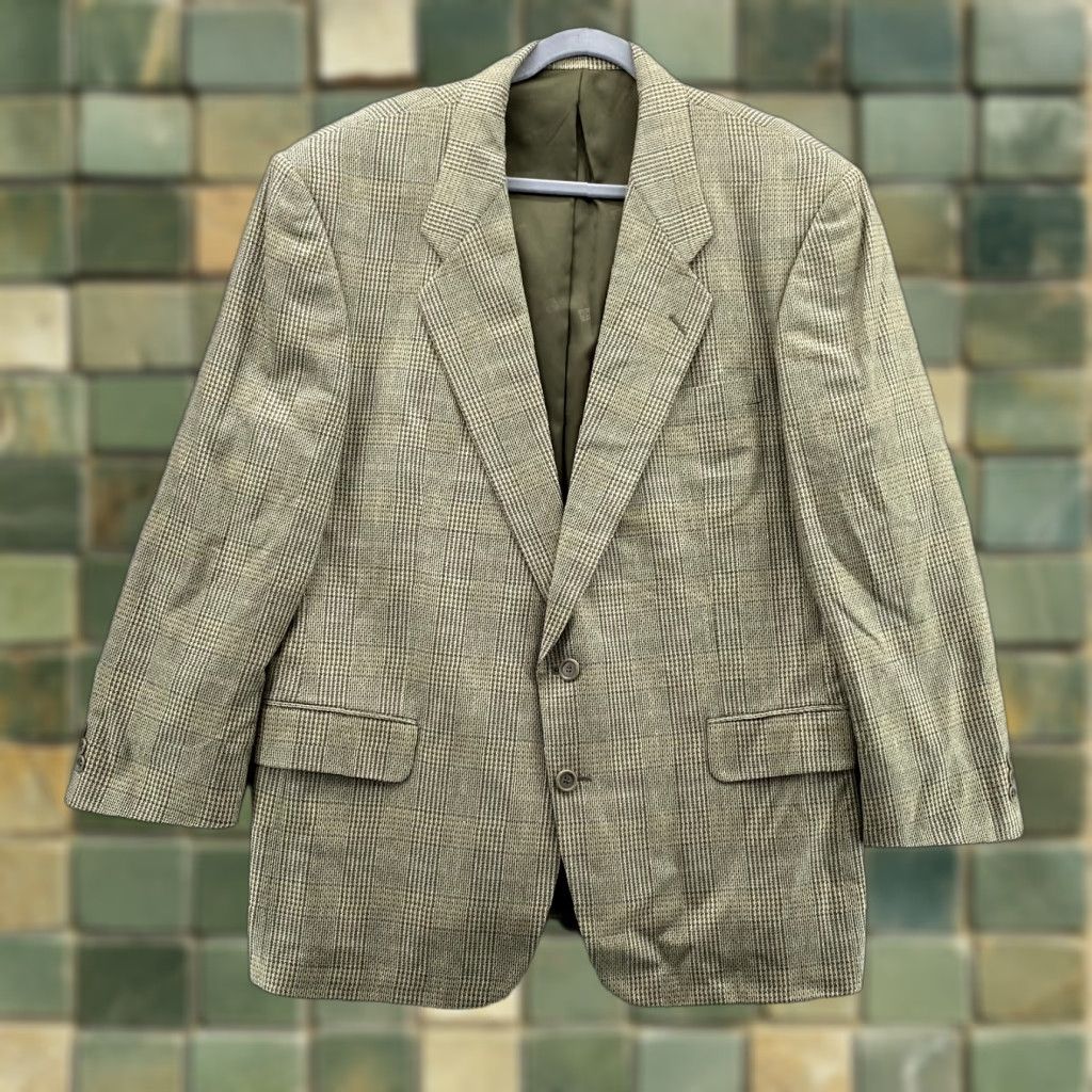 Pierre Balmain Pierre Balmain Jacket Adult 46R Beige Plaid Silk Wool Blazer Sport Coat Men’s Shirt? Size 46R - 1 Thumbnail