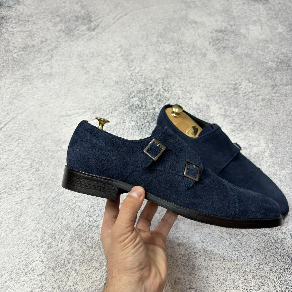 Designer John White Mens Navy Suede Double Monks US10-10.5 28-28.5cm Size US 10 / EU 43 - 5 Thumbnail