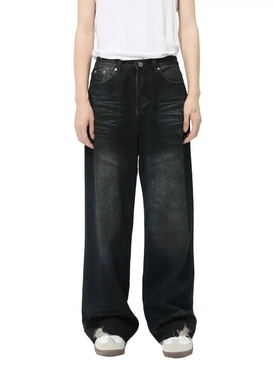 Japanese Brand Retro loose straight leg ripped jeans Size US 32 / EU 48 - 1 Thumbnail