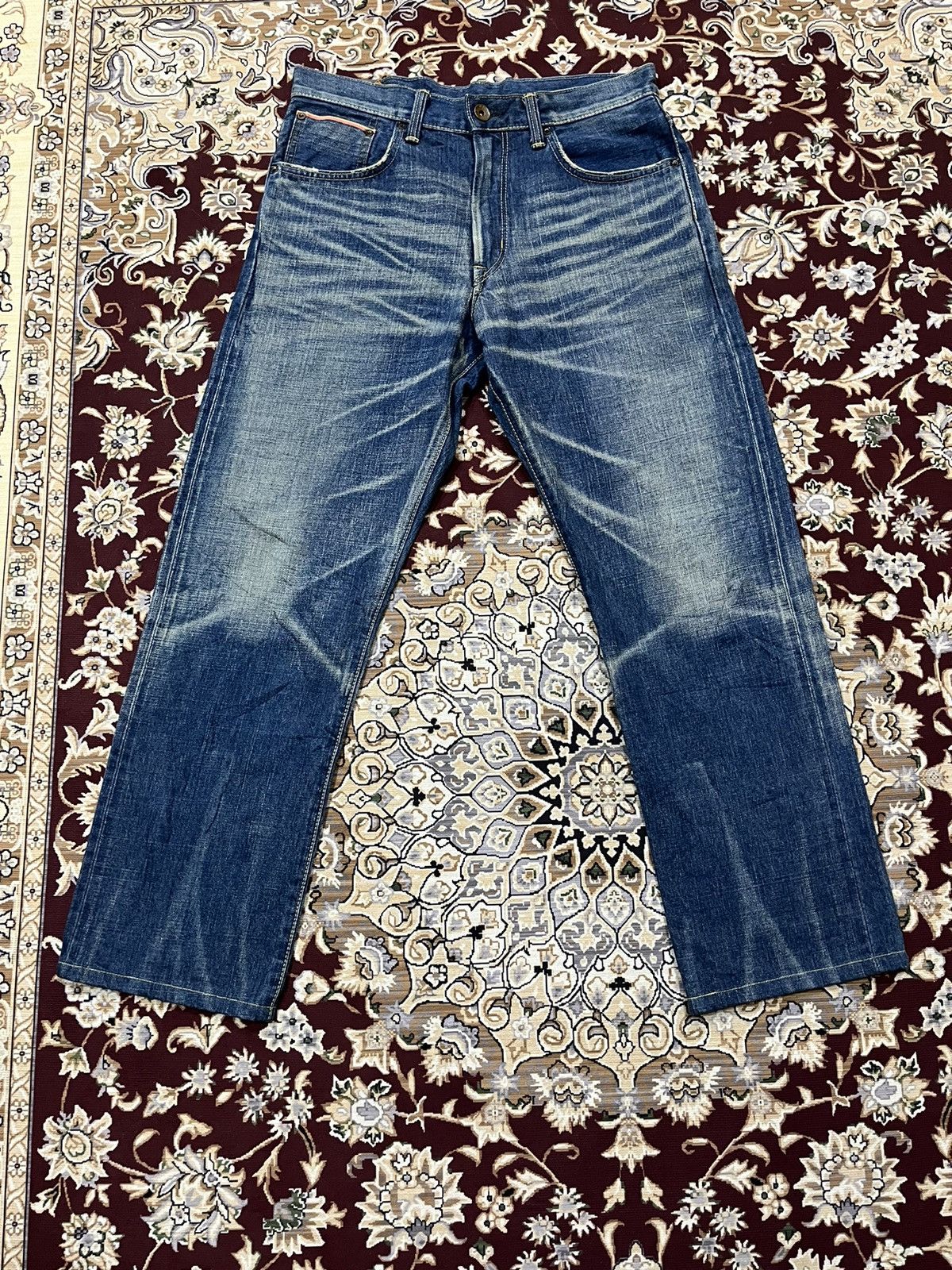 image of Steal Edwin 505Z Made In Japan Cinch Back Selvedge Denim in Blue, Men's (Size 33)