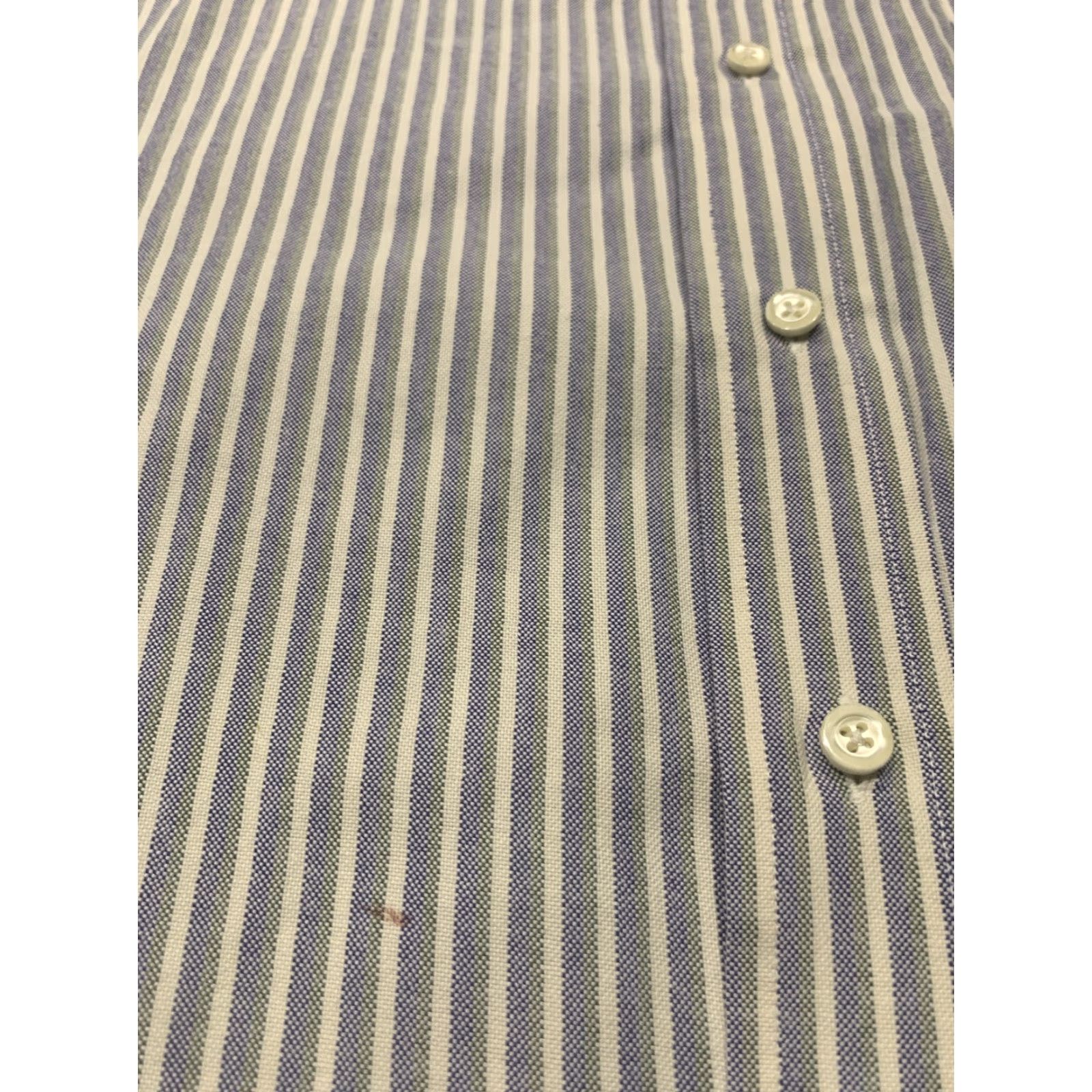 Vintage L.L. Bean Men's Dress Shirt - Blue & White Striped Cotton Button-Up, Classic Fit, Long Sleeve, Wrinkle Resistant, Size 17 Size 46R - 2 Thumbnail