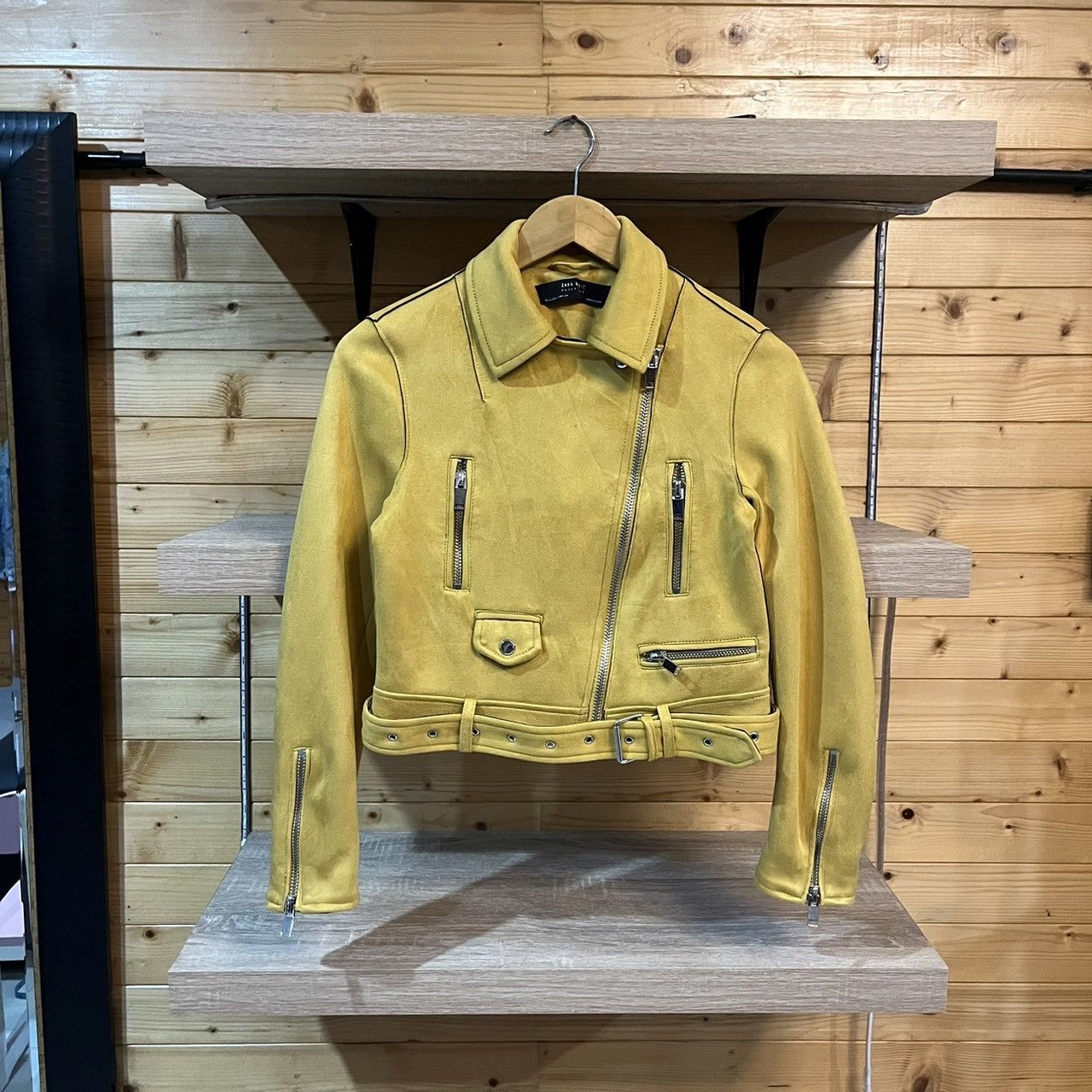 Zara ZARA Ladies Mustard Yellow Faux Suede Biker Jacket Size XS / US 0-2 / IT 36-38 - 3 Thumbnail