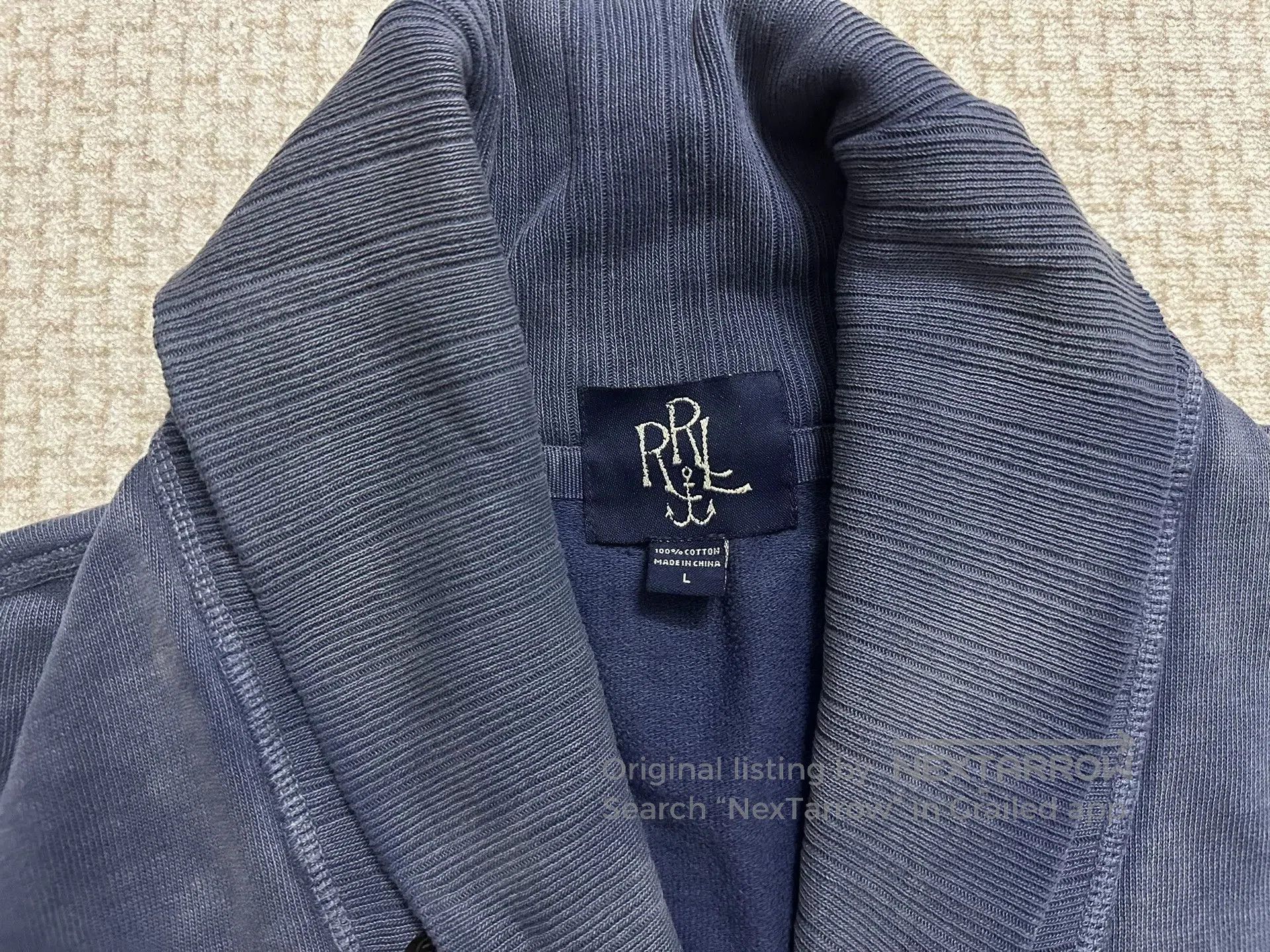 RRL Ralph Lauren RRL Vintage Indigo Washed Shawl Collar Sweatshirt. Size US L / EU 52-54 / 3 - 3 Thumbnail