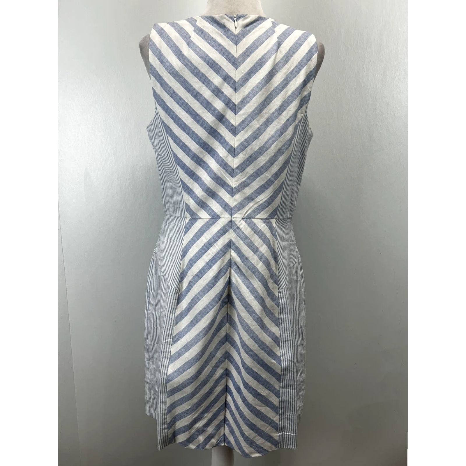 Vintage ANA Linen Blend Dress Sz L VGUC Sleeveless Knee Length Sheath Lined Striped Womens Blue White Size L / US 10 / IT 46 - 3 Thumbnail