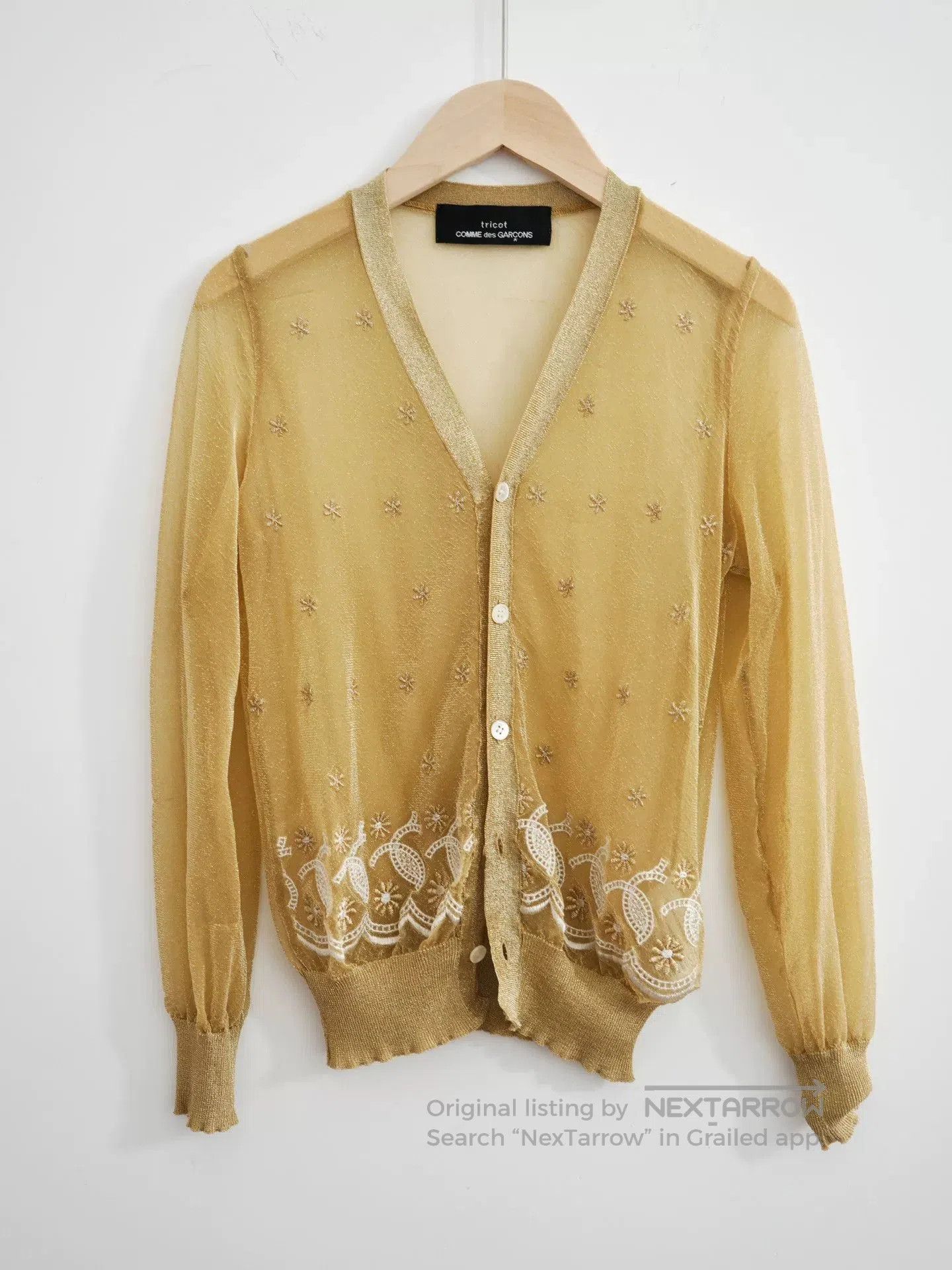 Comme des Garcons gold embroidered lightweight knit cardigan. Size XXS / US 00 / IT 34 - 1 Thumbnail