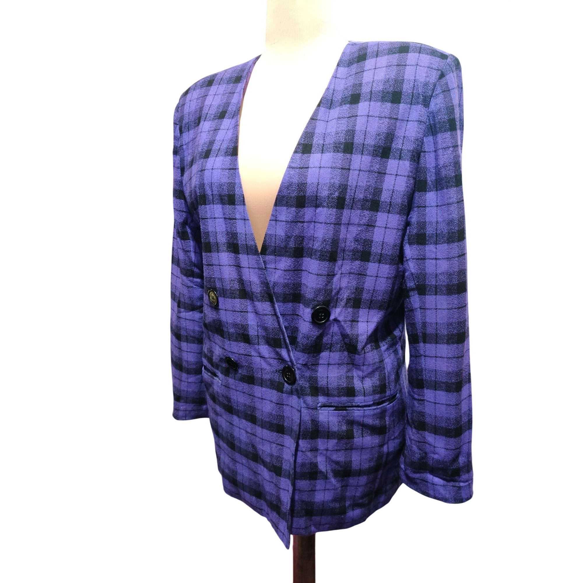 Vintage Vintage Chad Stevens 12 Purple Plaid Double Breasted Power S Size XL / US 12-14 / IT 48-50 - 13 Thumbnail