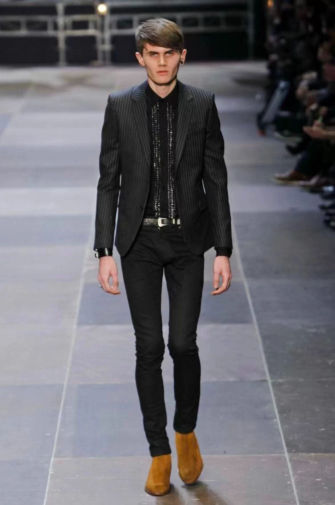 Saint Laurent Paris SLP 13FW Saint Laurent Black Silver Stripe Blazer 46 Size 46R - 7 Thumbnail