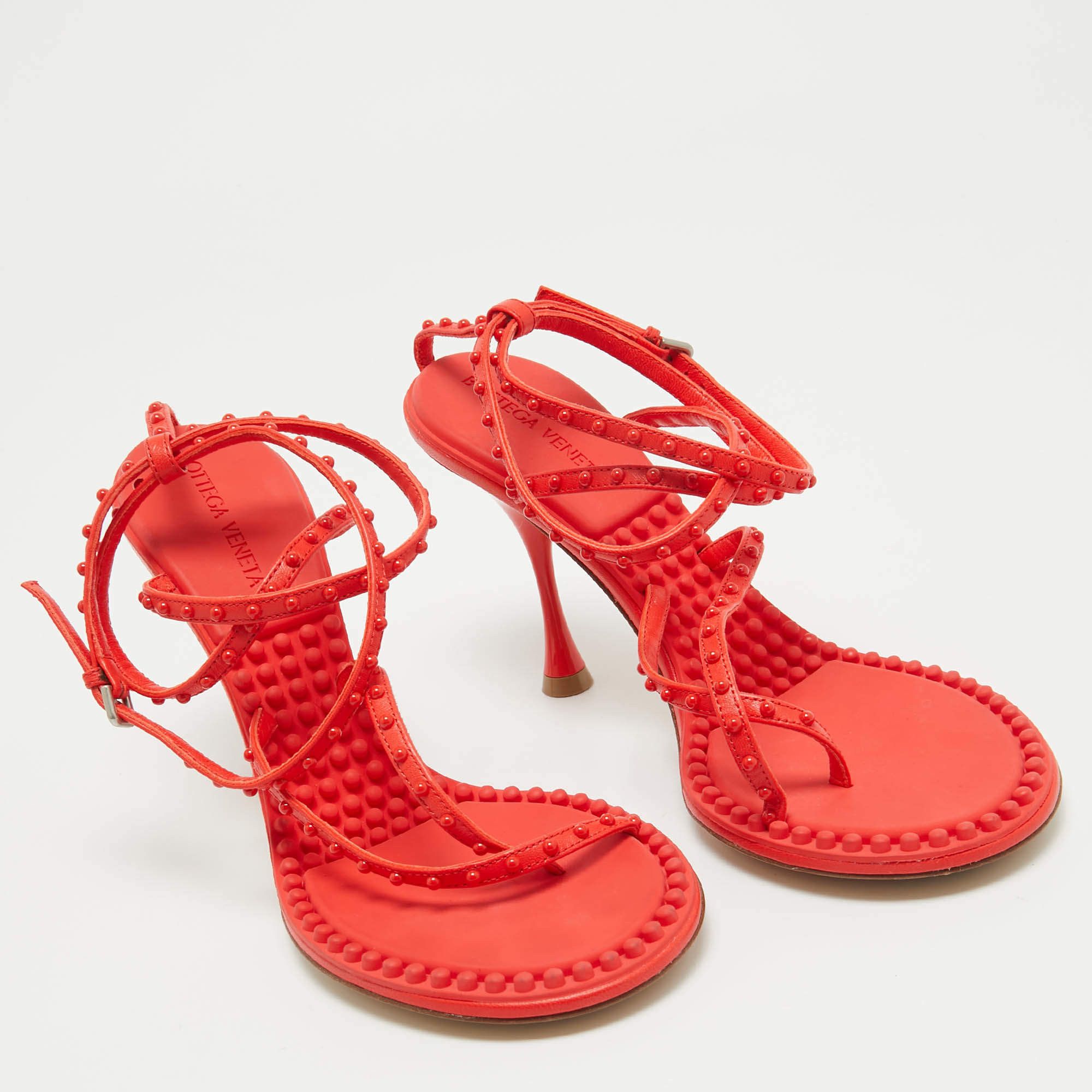 Bottega Veneta o1y0725 Ankle Strap Sandals in Tomato Red Size US 4 / IT 34 - 3 Thumbnail
