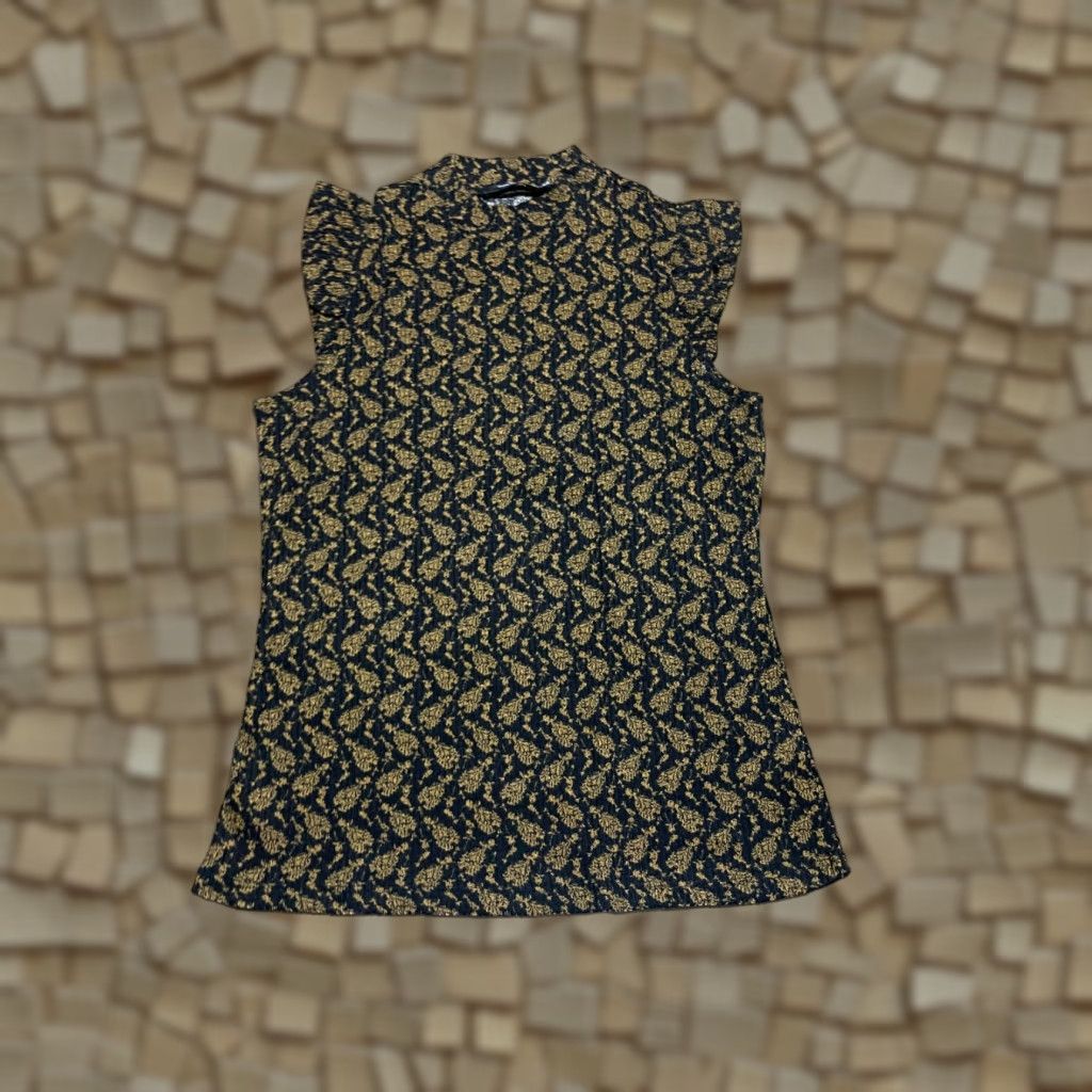 Vintage Doe & Rae Shirt Womens Large Black Gold Sleeveless Allover Print Tank Vintage? No Size L / US 10 / IT 46 - 1 Thumbnail