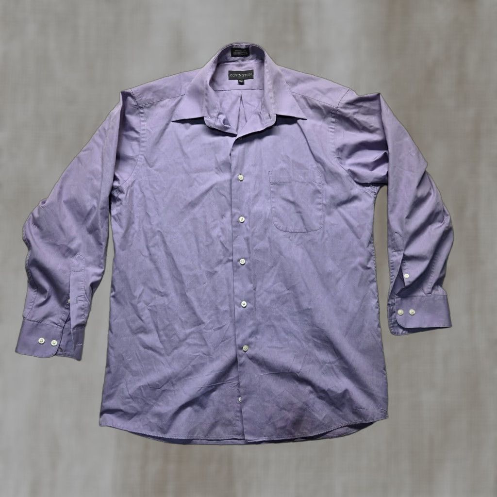 Vintage Covington Solid Purple Button Up Dress Long Sleeve Shirt Adult Men’s M 15 15.5 Size 40R - 1 Thumbnail