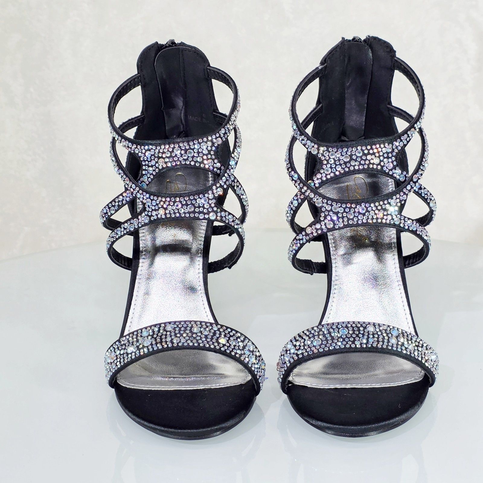 Other Nilla Black Satin Rhinestone Caged High Heel Closed Back Sho Size US 8.5 / IT 38.5 - 5 Thumbnail