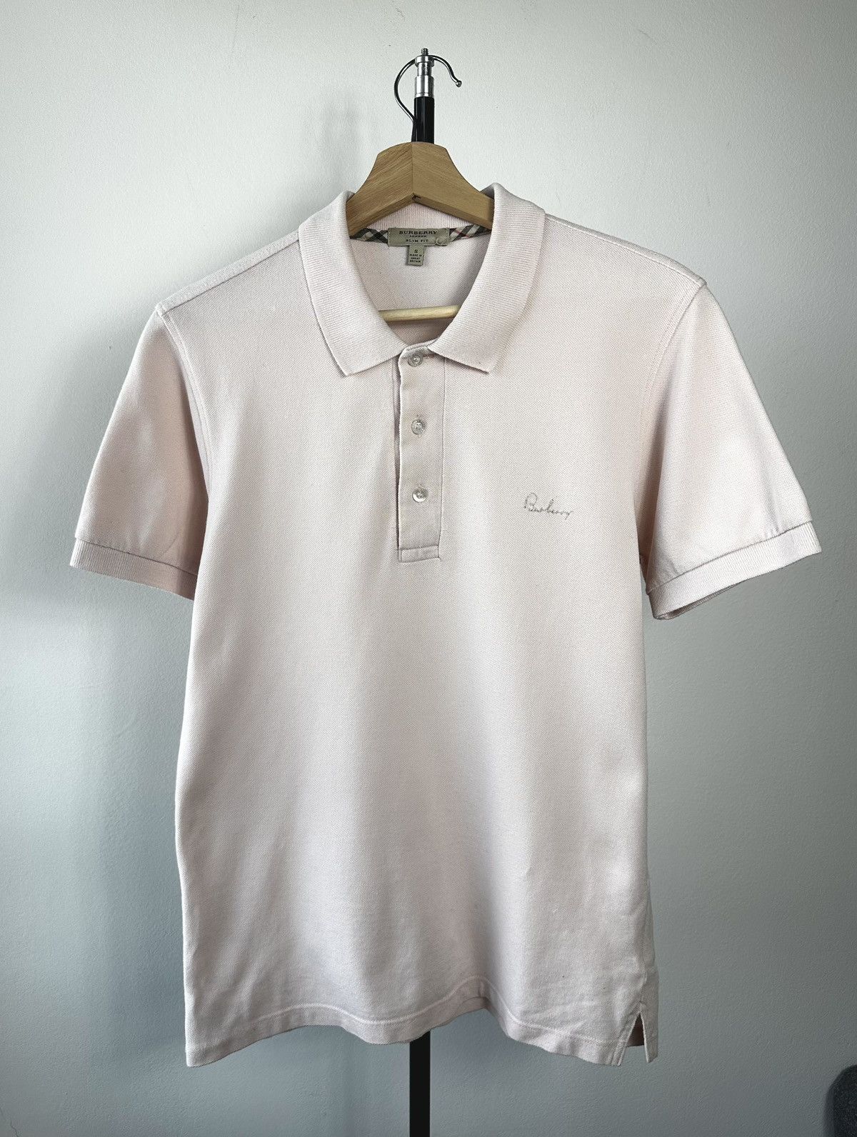 Burberry London Pastel Pink Script Logo Slim Fit Polo Shirt