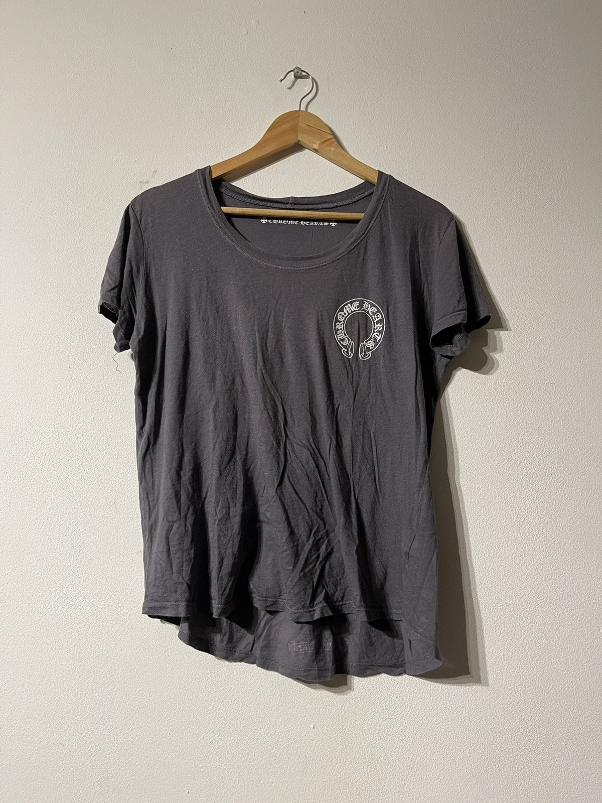 image of Chrome Hearts T Logo Asymetrical Tee in Grey, Women's (Size Small)