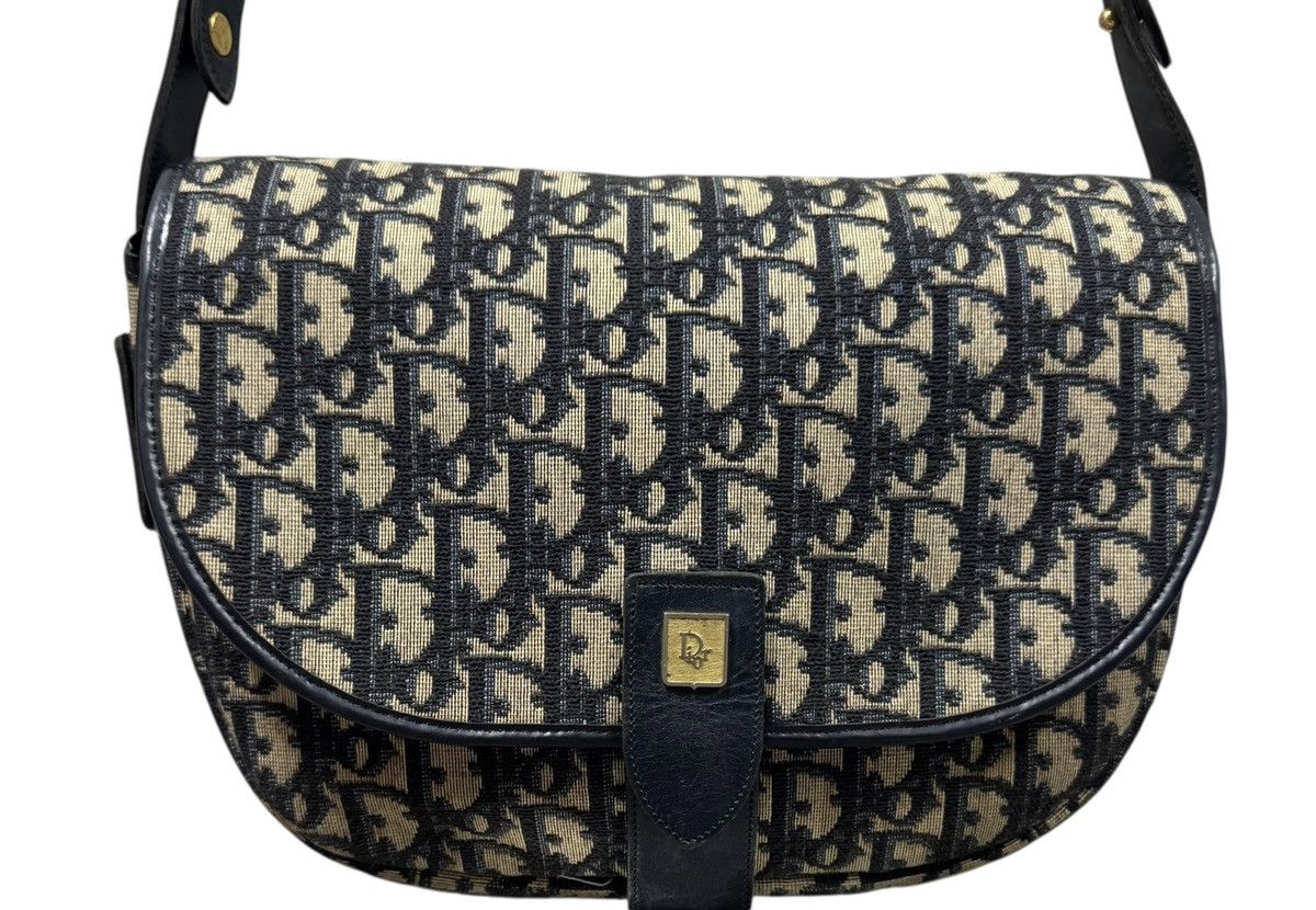 Dior Vtg🔥Christian Dior Trotter Canvas Shoulder Bag Navy Gold Size ONE SIZE - 6 Thumbnail