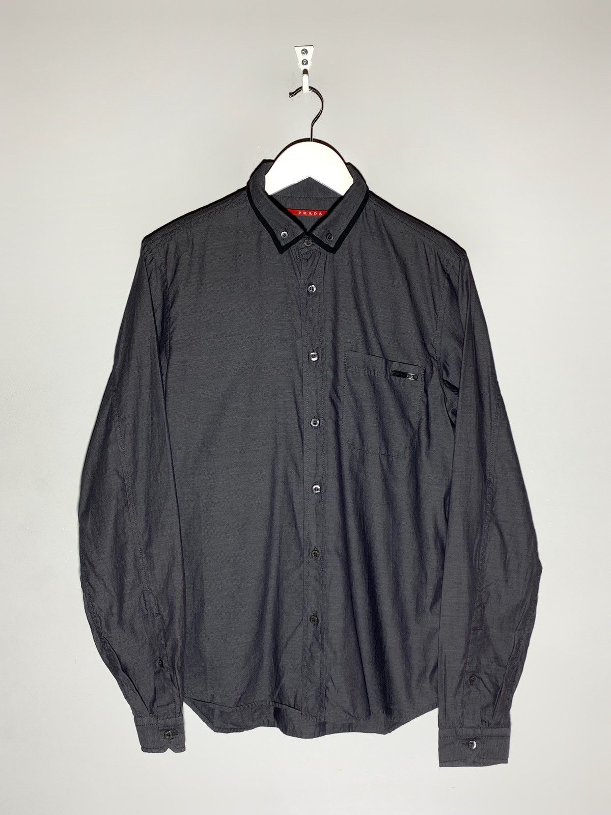 Prada Prada Dark Grey Black Tab Long Sleeve Button Up Shirt Size US M / EU 48-50 / 2 - 1 Thumbnail