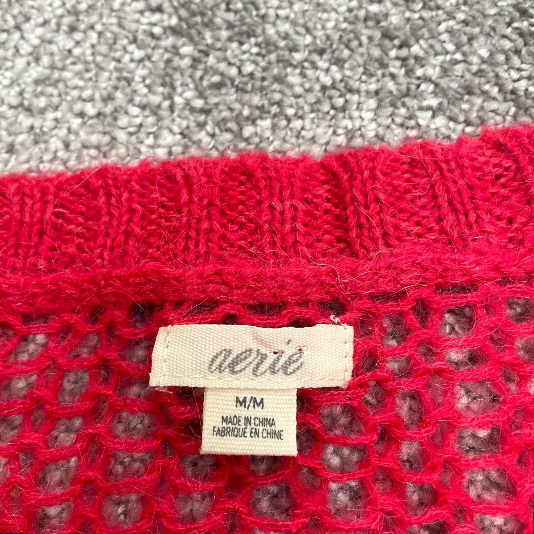 Vintage Aerie Sweater Women M Red Open-Knit Crochet Pullover Long Sleeve Round Neck Knit Size M / US 6-8 / IT 42-44 - 6 Thumbnail