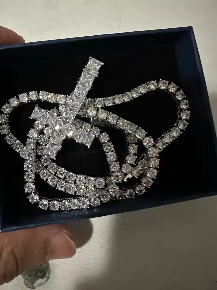Japanese Brand 60 cm Iced Out Gold Tennis Chain Necklace Inverted Cross CZ Size ONE SIZE - 4 Thumbnail