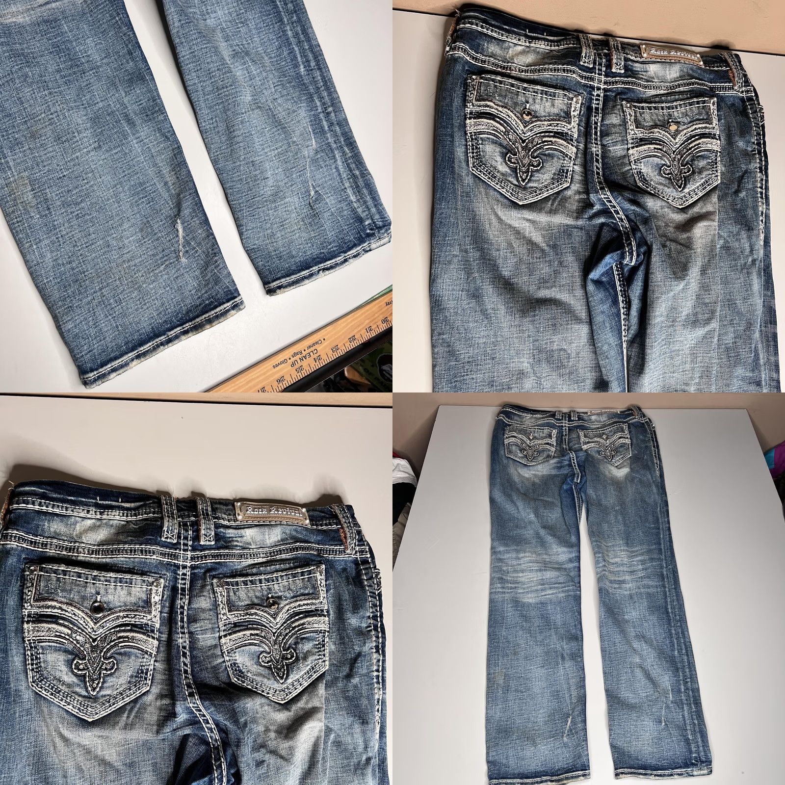 Vintage Rock Revival Jeans Mens 36x32 Blue Vien Easy Straight Rhinestone Pockets Denim Size US 34 / EU 50 - 8 Thumbnail