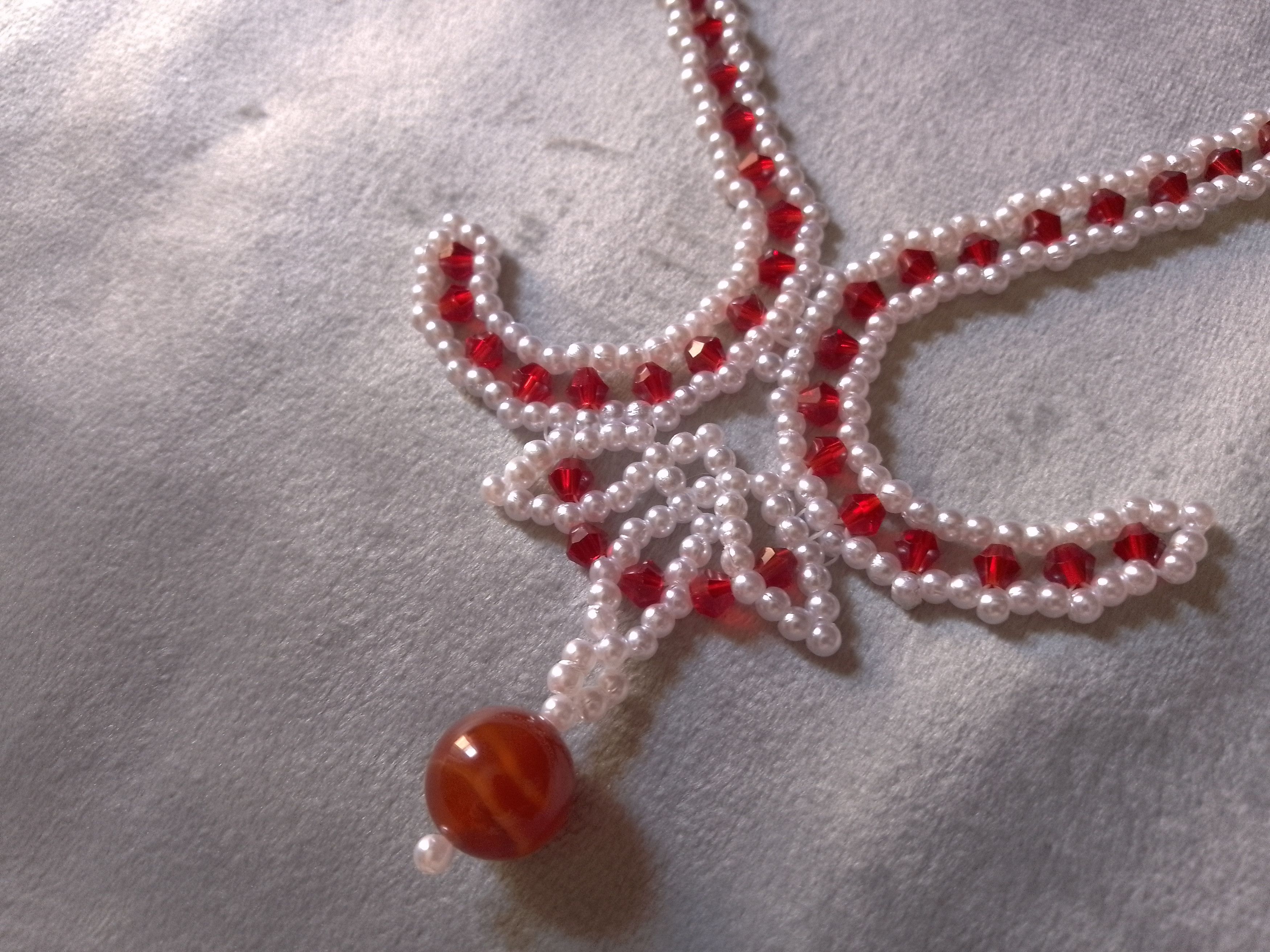 Handmade Necklace choker Red White Red Carnelian gemstone Size ONE SIZE - 5 Thumbnail