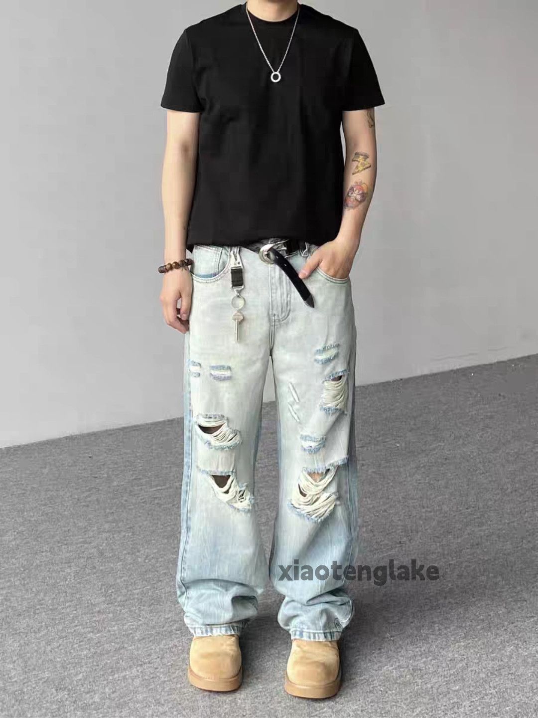 Vintage Custom washed faded loose baggy hiphop ripped jeans Size US 38 / EU 54 - 3 Thumbnail
