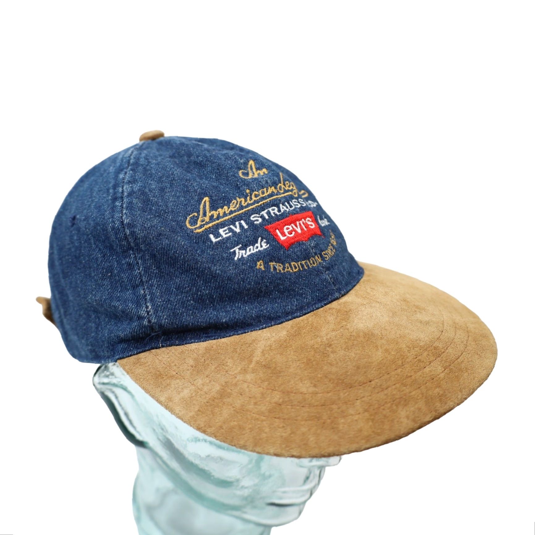 Denime VINTAGE Levis Denim Spellout Strap Back Hat Blue Baseball Cap OS Men Adjustable Size ONE SIZE - 2 Thumbnail