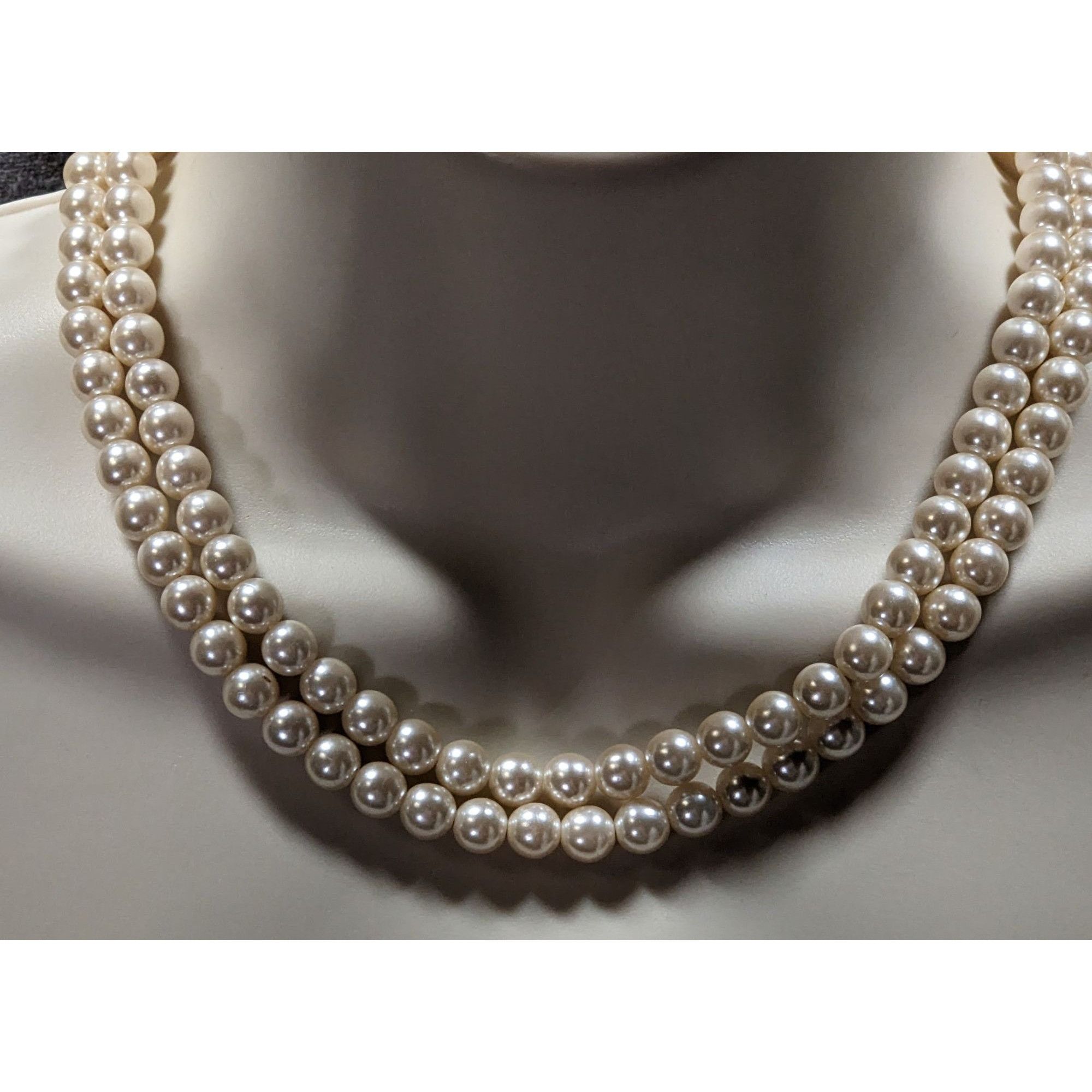 Other Vintage Midcentury Glam Double Strand Faux Pearl Necklace Wi Size ONE SIZE - 4 Thumbnail