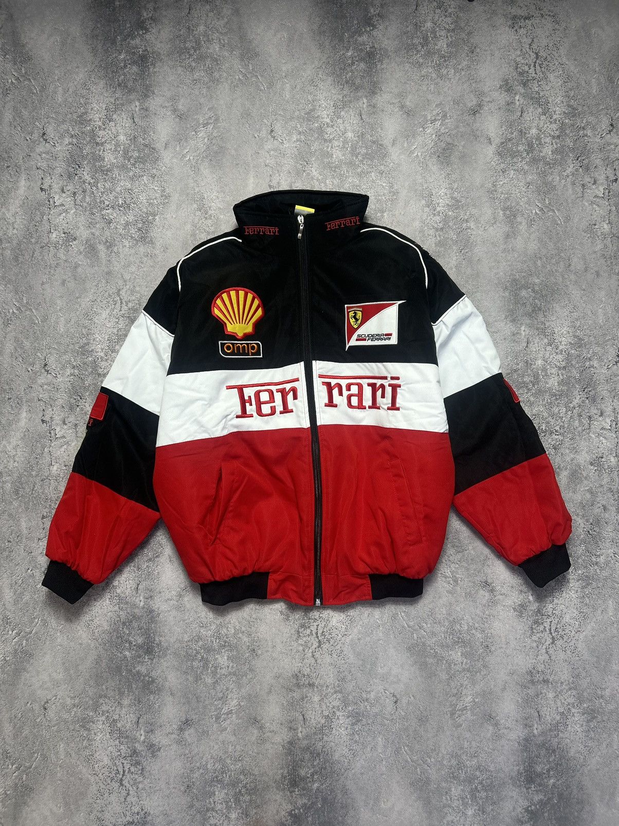 image of Vintage Racing Jacket Ferrari 1996 Big Logo Schumacher in White, Men's (Size Large)
