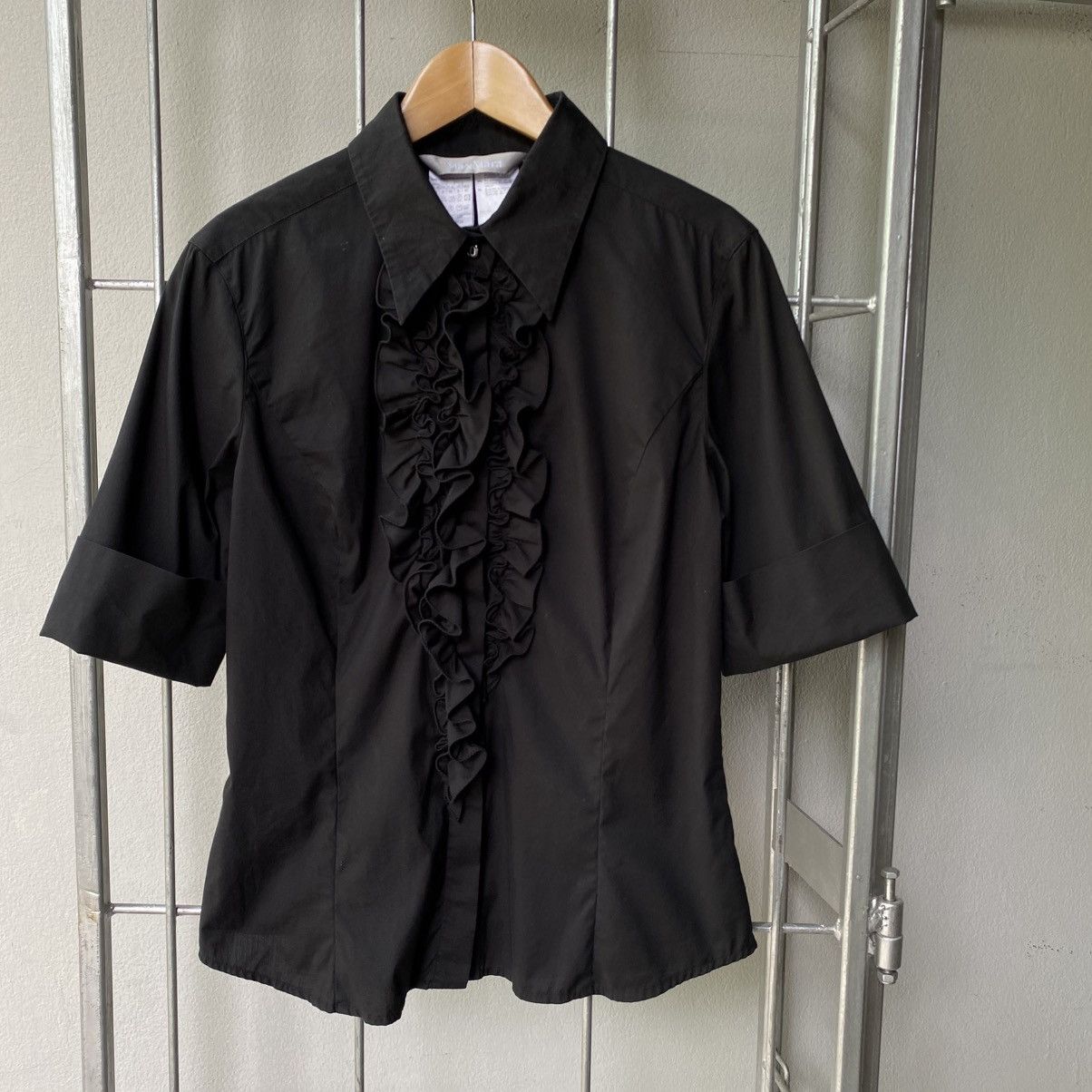 Max Mara Max Mara Black Fitted Cotton Ruffle Collar Shirt Size M / US 6-8 / IT 42-44 - 3 Thumbnail