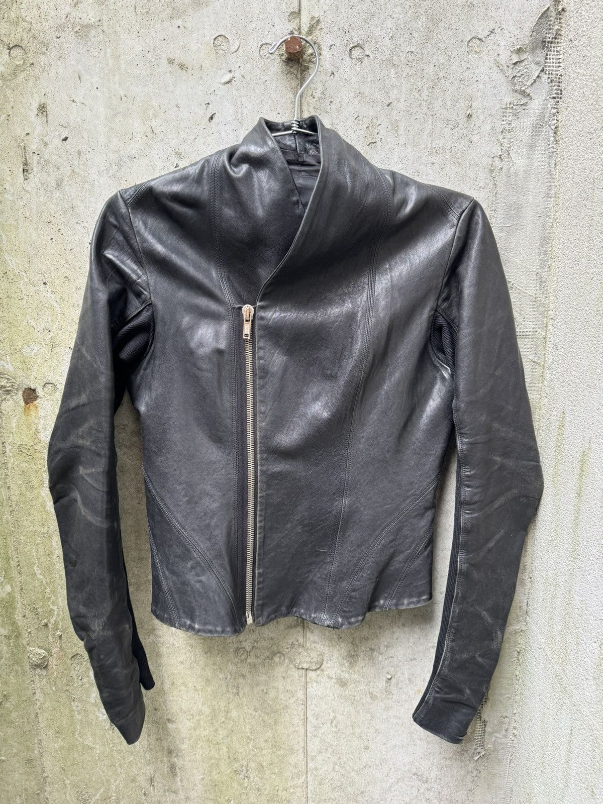 image of Rick Owens Lamb Skin Paneled Leather Jacket in Black, Women's (Size Large)
